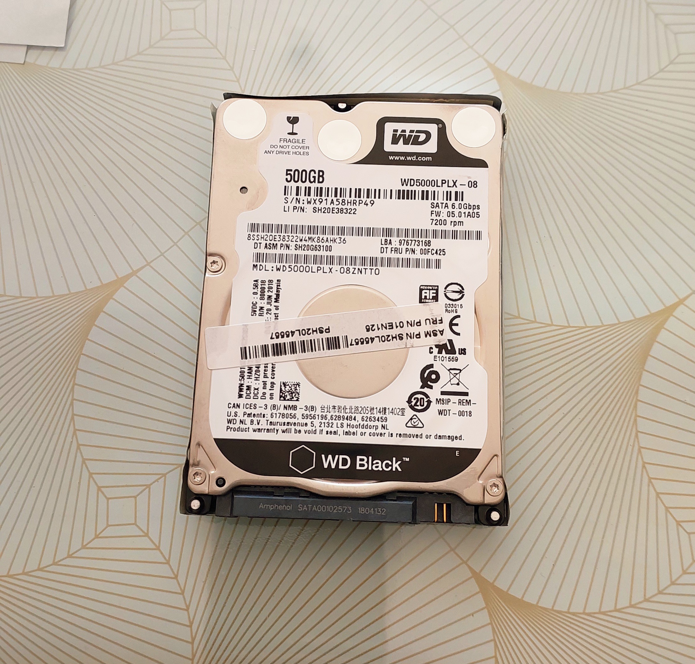 هارداسلیم 7200دور لپ تاپی وسترن 500گیگ