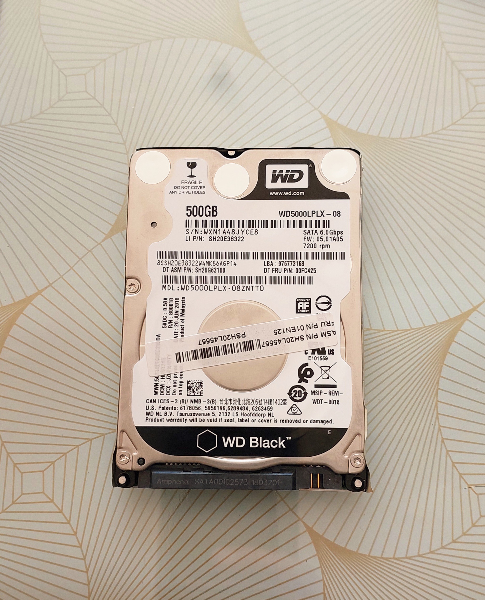 هارداسلیم 7200دور لپ تاپی وسترن 500گیگ