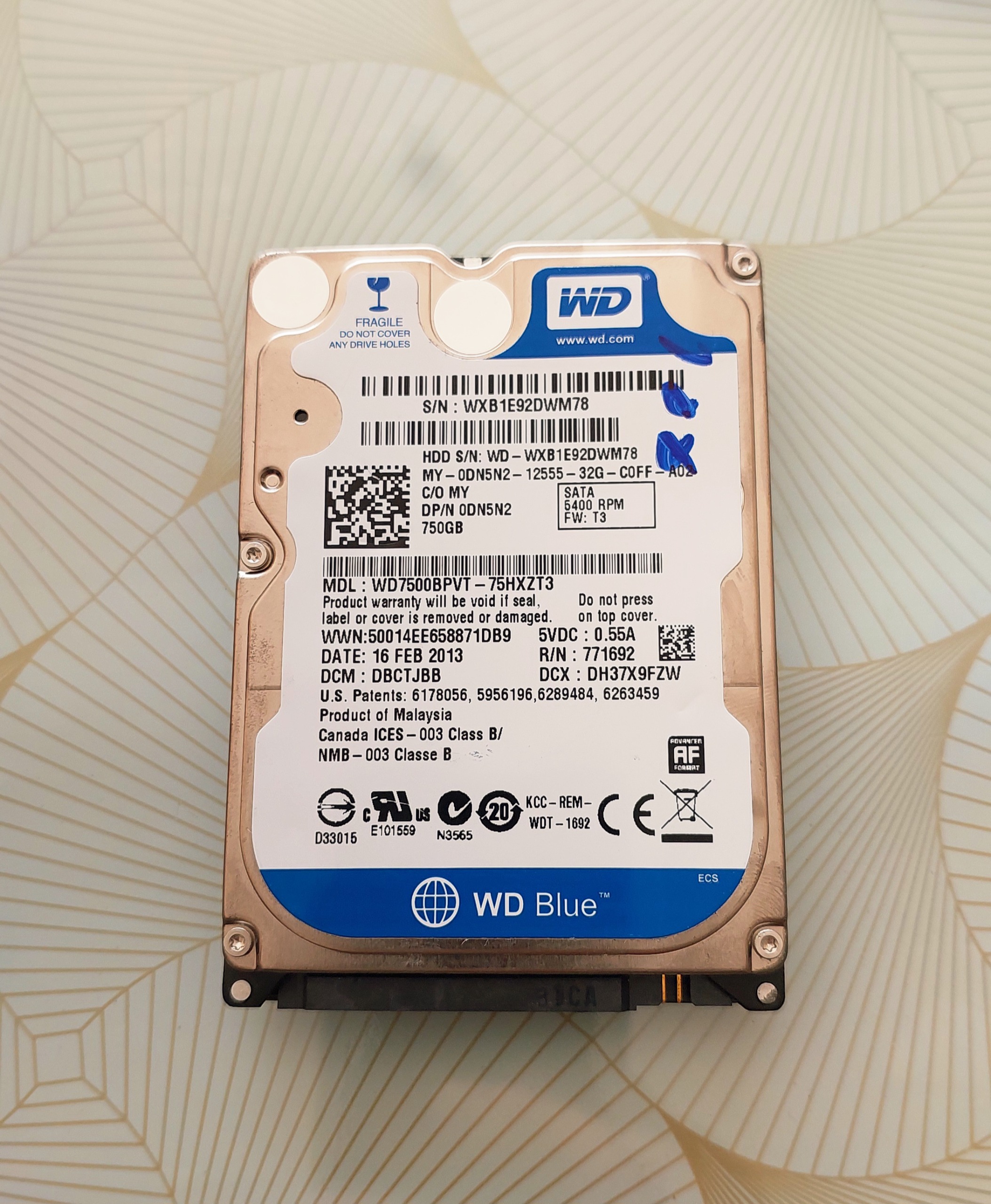 هارد750گیگ وسترن لپ تاپی