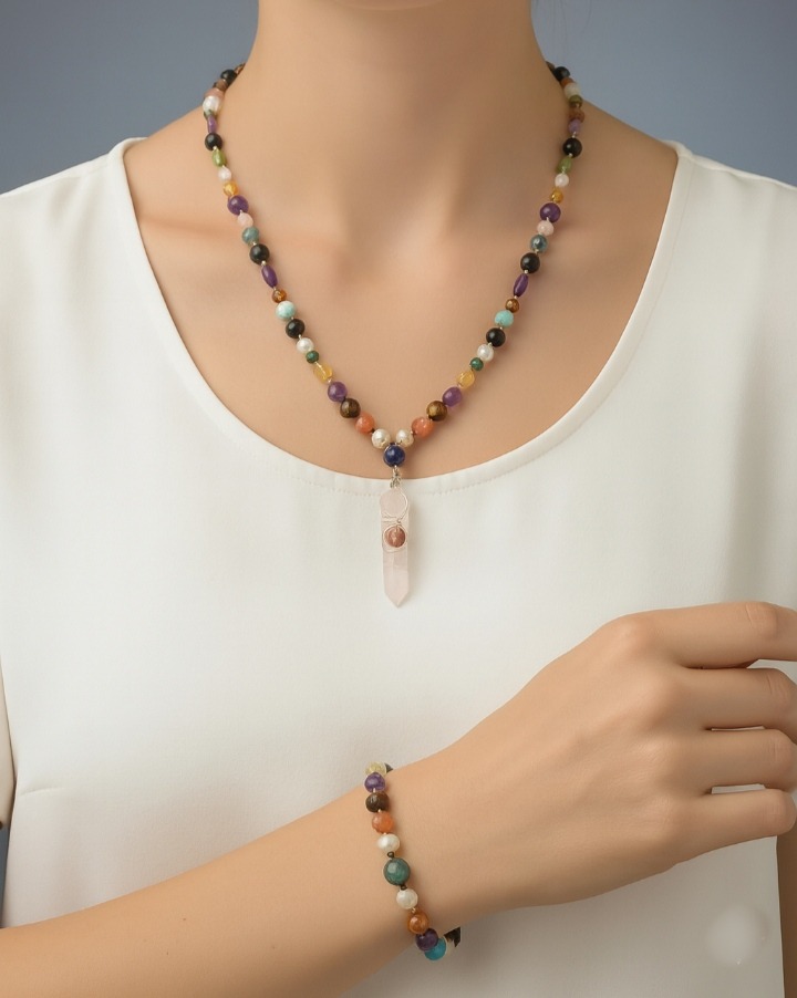 ست گردنبند و دستبند سنگی جواهری