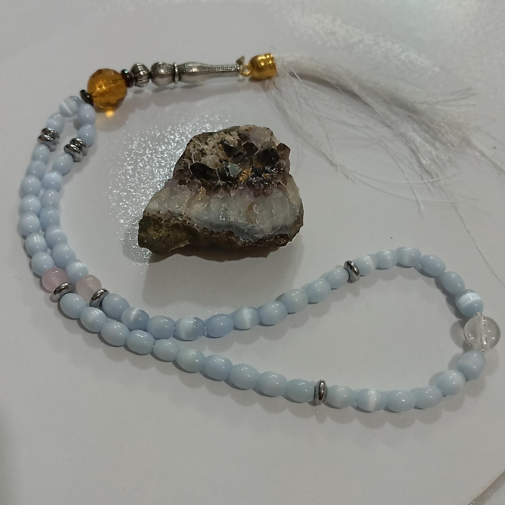 تسبیح چشم گربه سفید کلکسیونی و هدایایی-کدT13