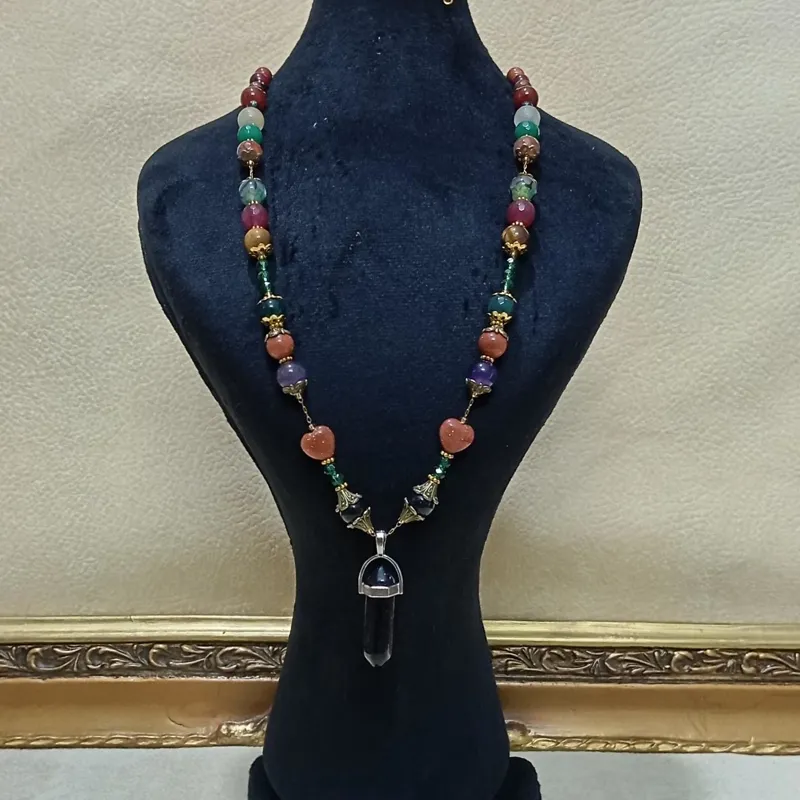 گردنبند سنگی مجلسی دلربا،عقیق و مهره ترکیبی