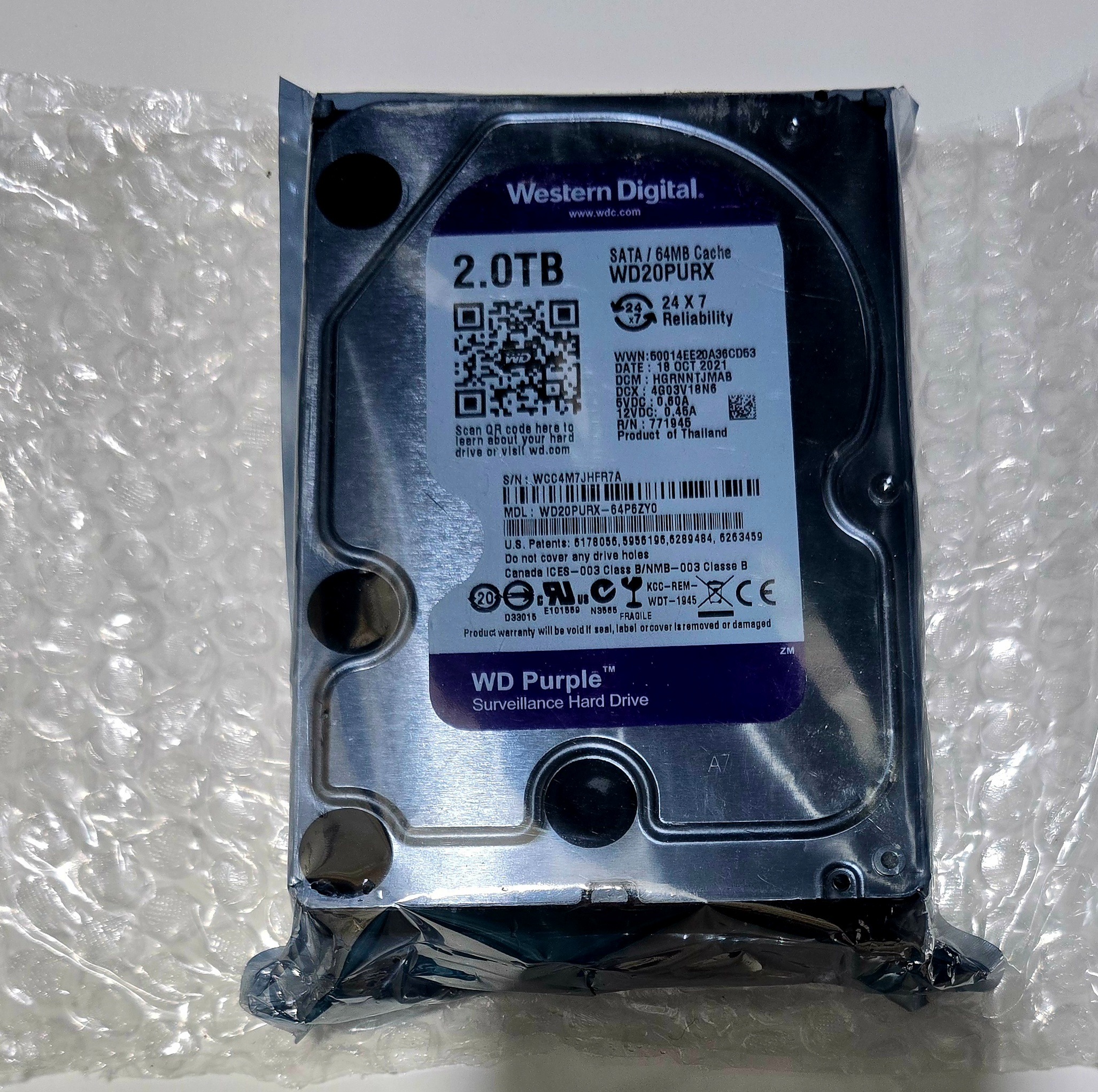 هارد اینترنال WD مدل Purple WD20PURZ 2TB بنفش