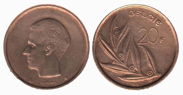 سکه در حد بانکی 20 فرانک بلژیک - 1982