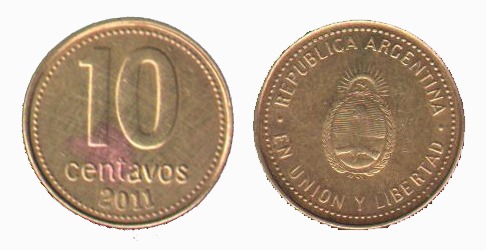 سکه در حد بانکی 10 سنتاووس آرژانتین - 2011