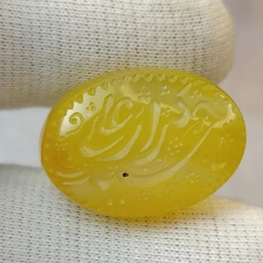 نگین عقیق یمن خطی حکاکی دستی امضادار کد 0025