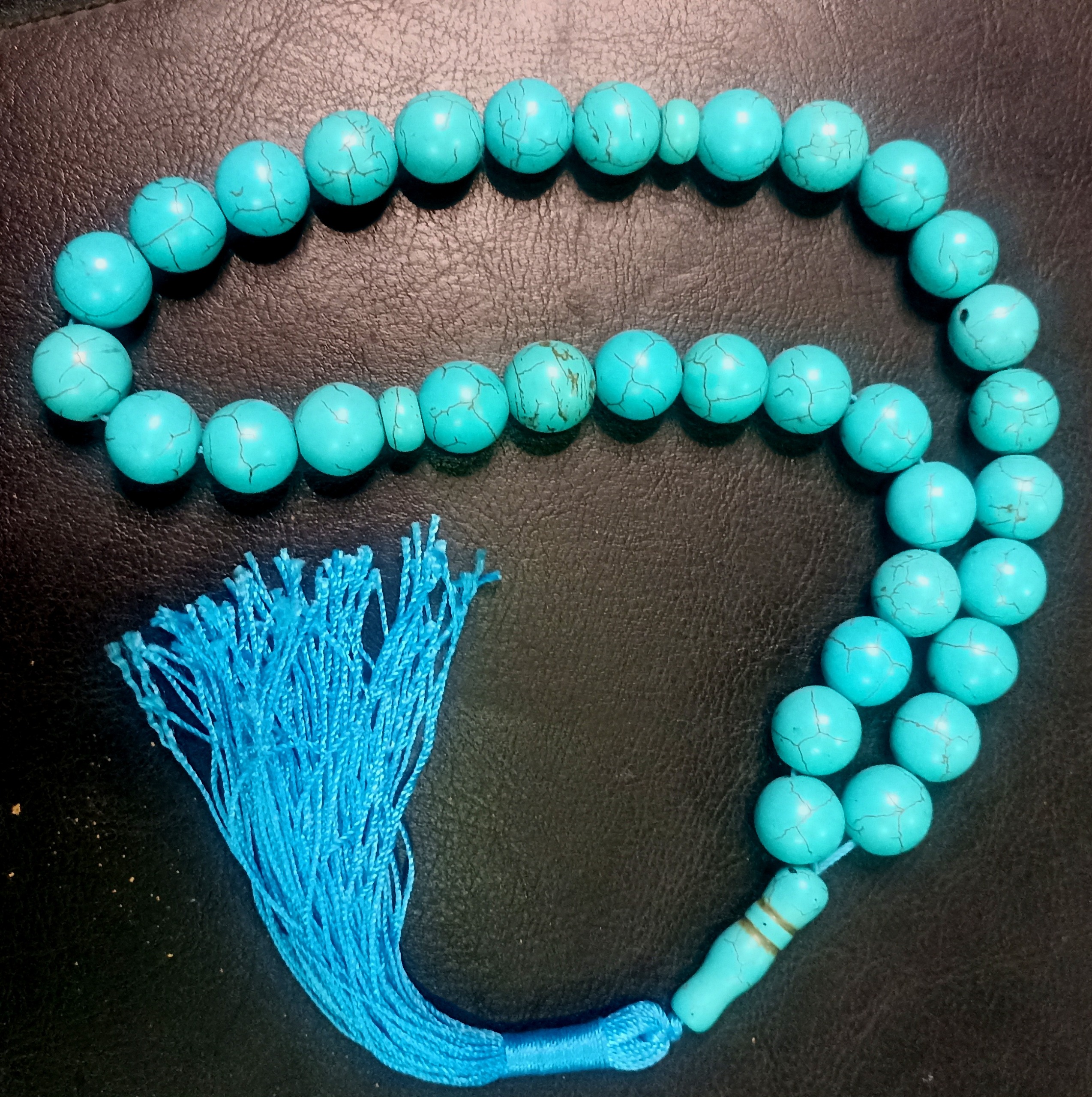 مهره های تسبیح شده فیروزه خوشرنگ کلکسیونی