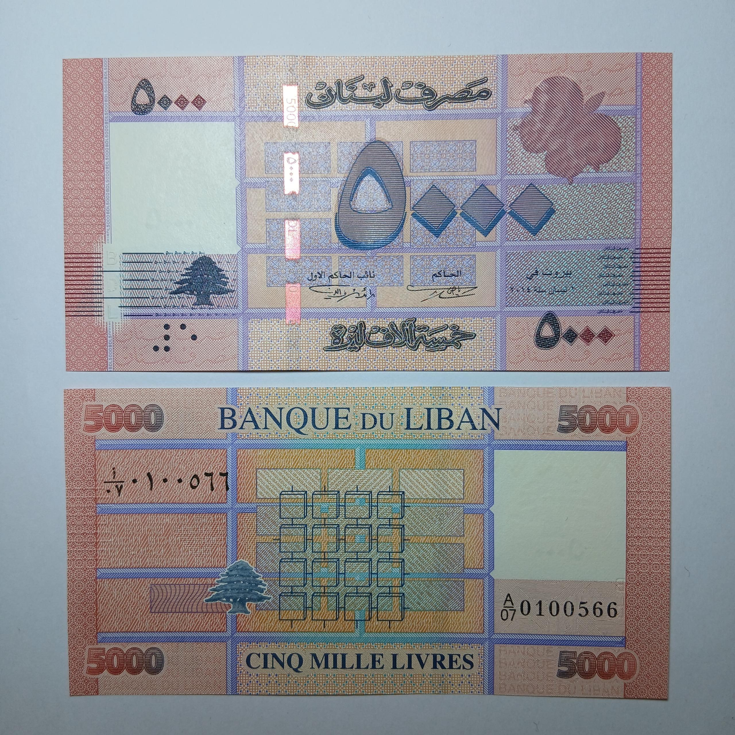 اسکناس لبنان 5000 لیره لبنان درخت زیبای سدر
