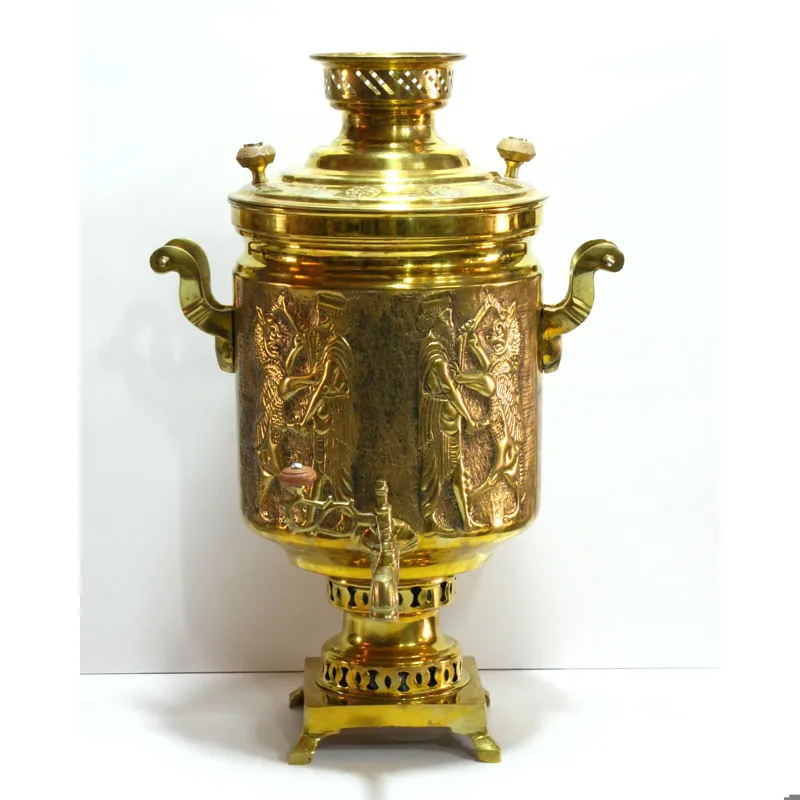 سماور زغالی برنجی قدیمی مدل 26 قلمزنی