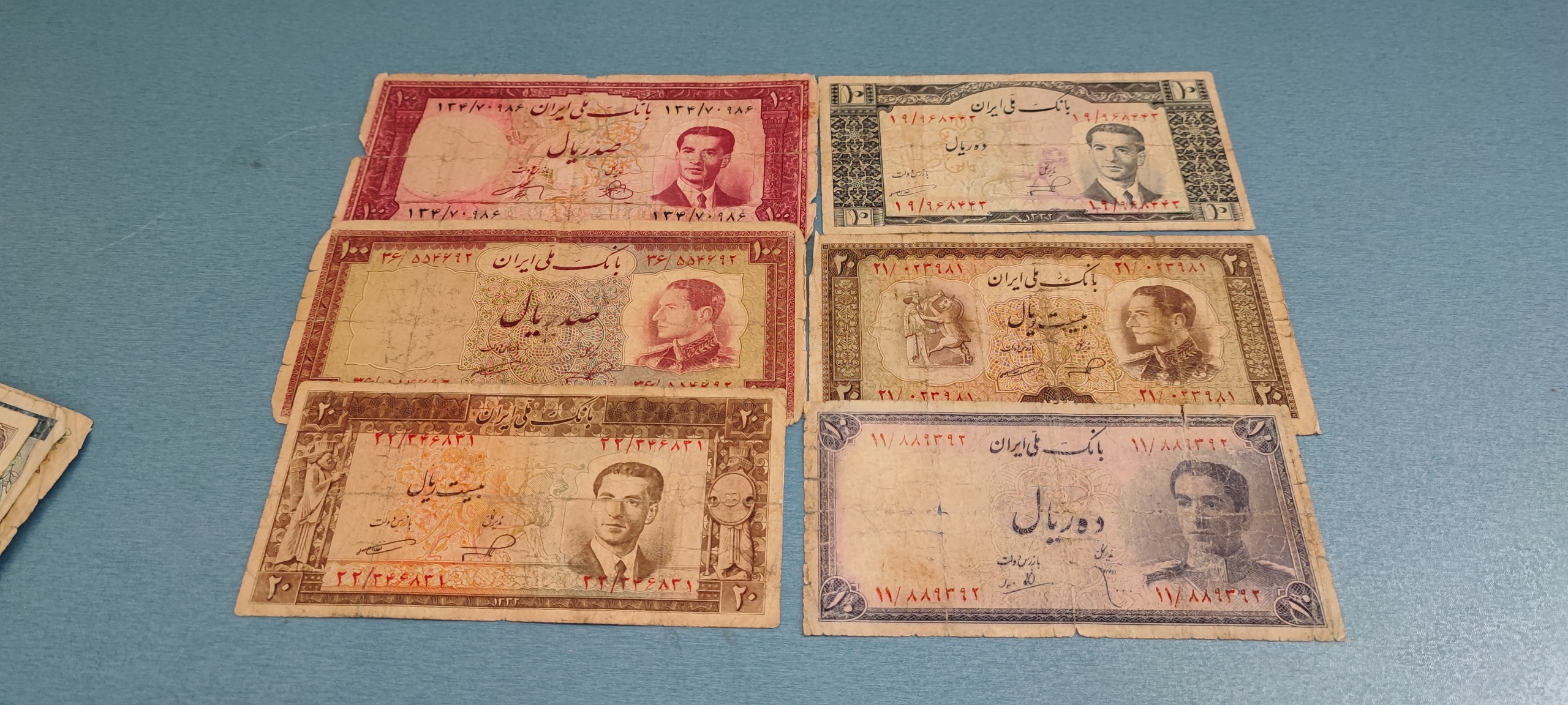 6 عدد اسکناس ملی محمدرضا پهلوی