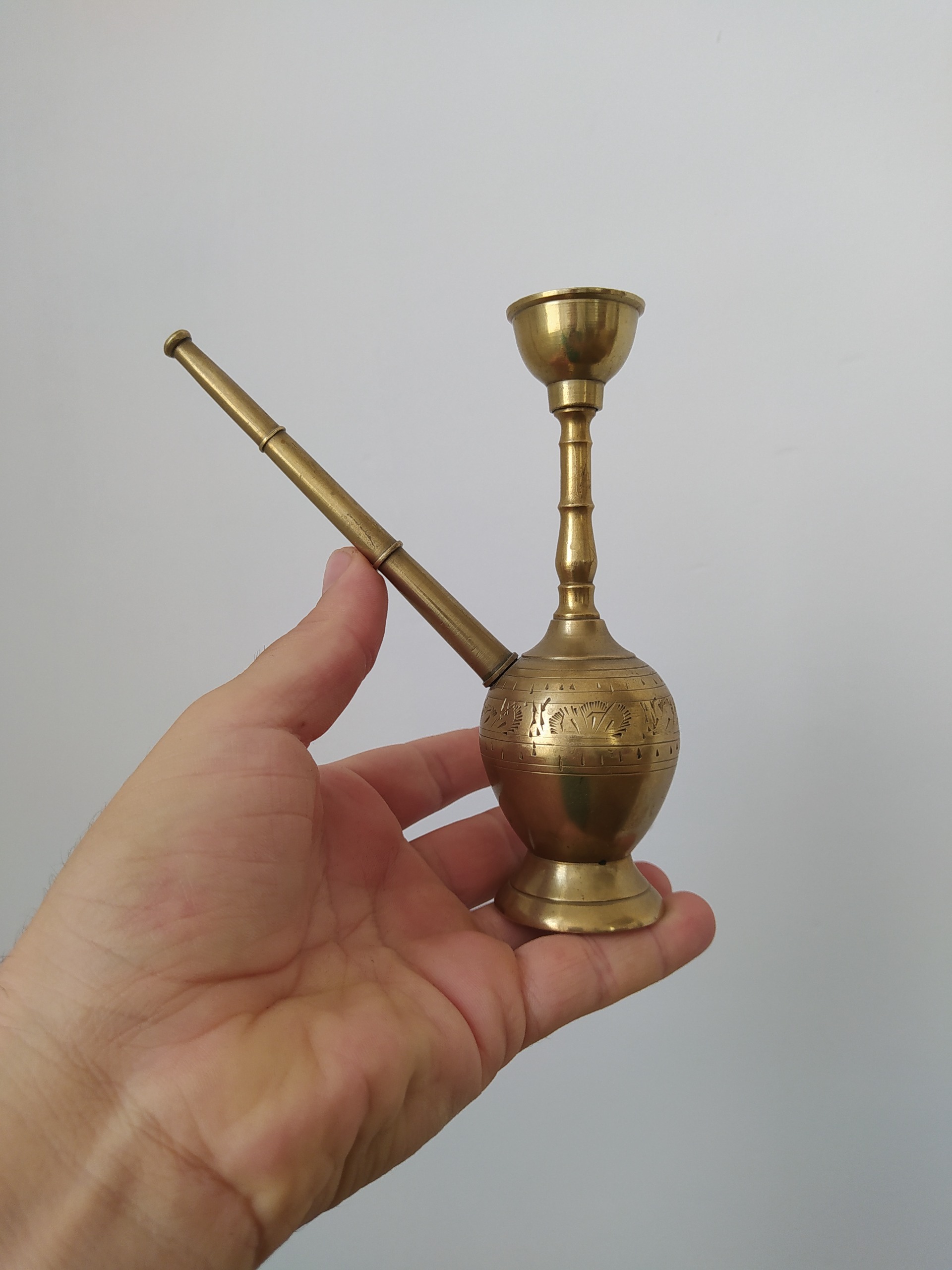 قلیان کوچک تمام برنزی قلم زنی شده خاص آنتیک