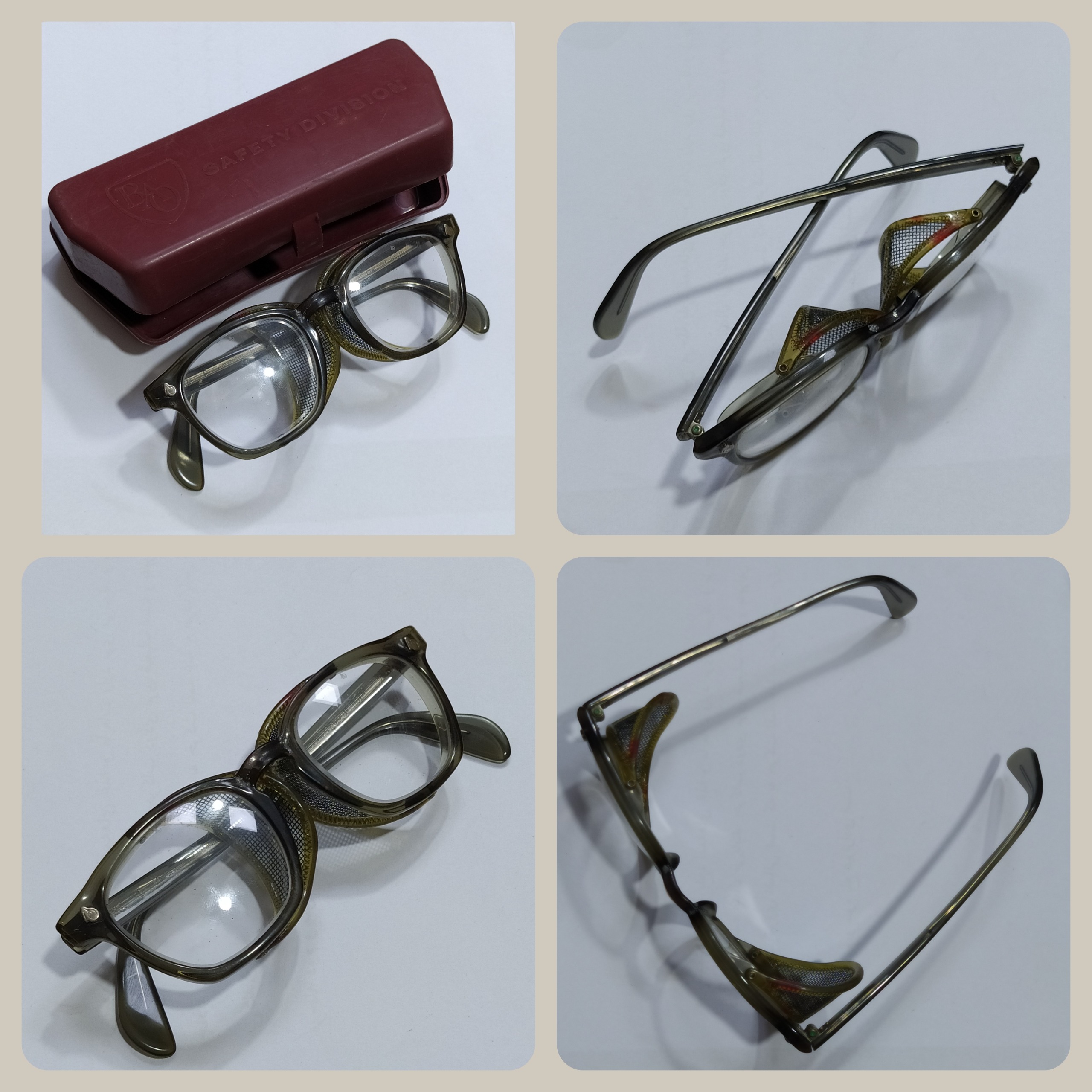 عینک قدیمی ایمنی توردار آمریکایی american optical