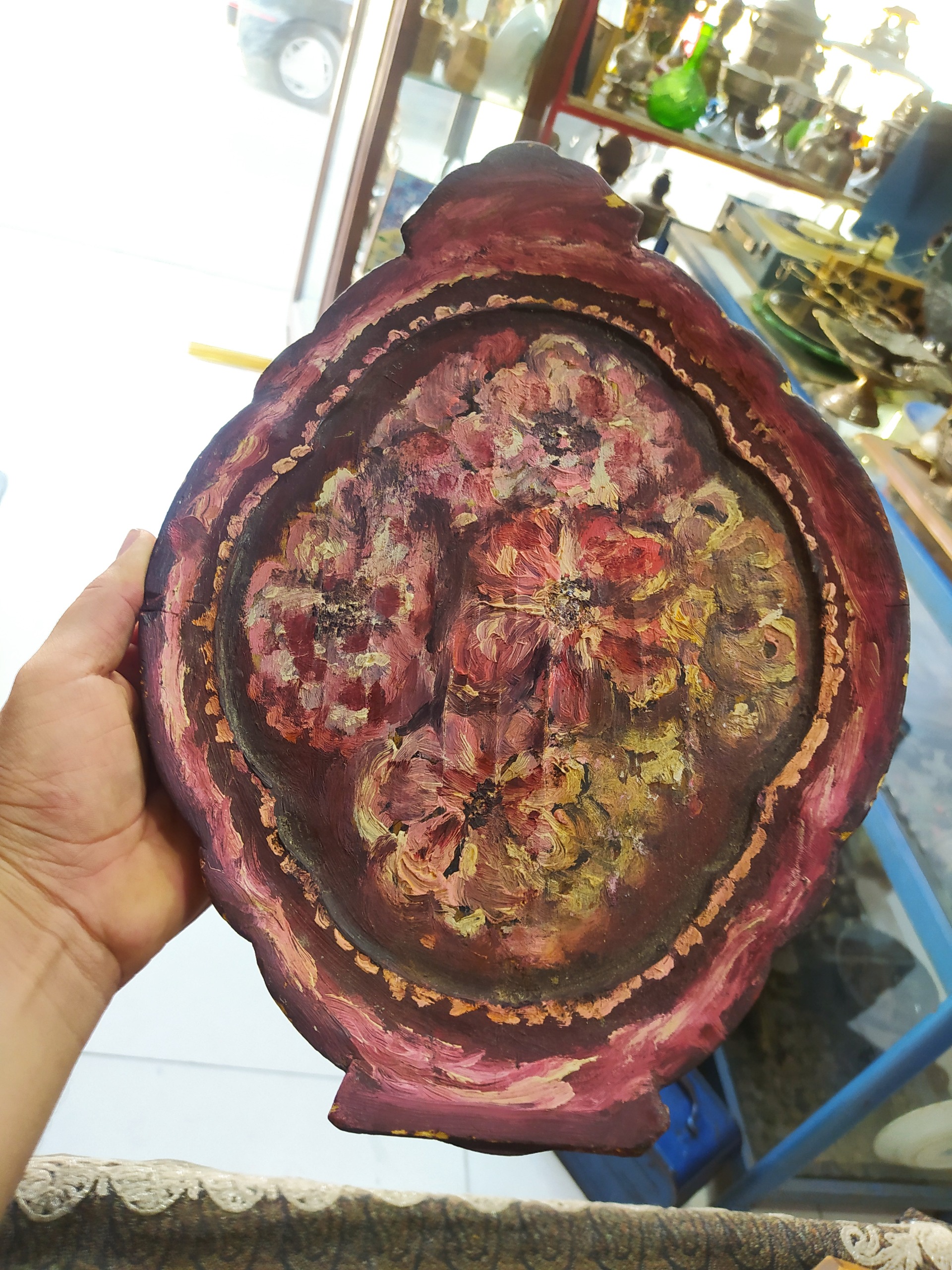 سینی چوبی قدیمی دیوارکوبی نقاشی دست زیبا هنری