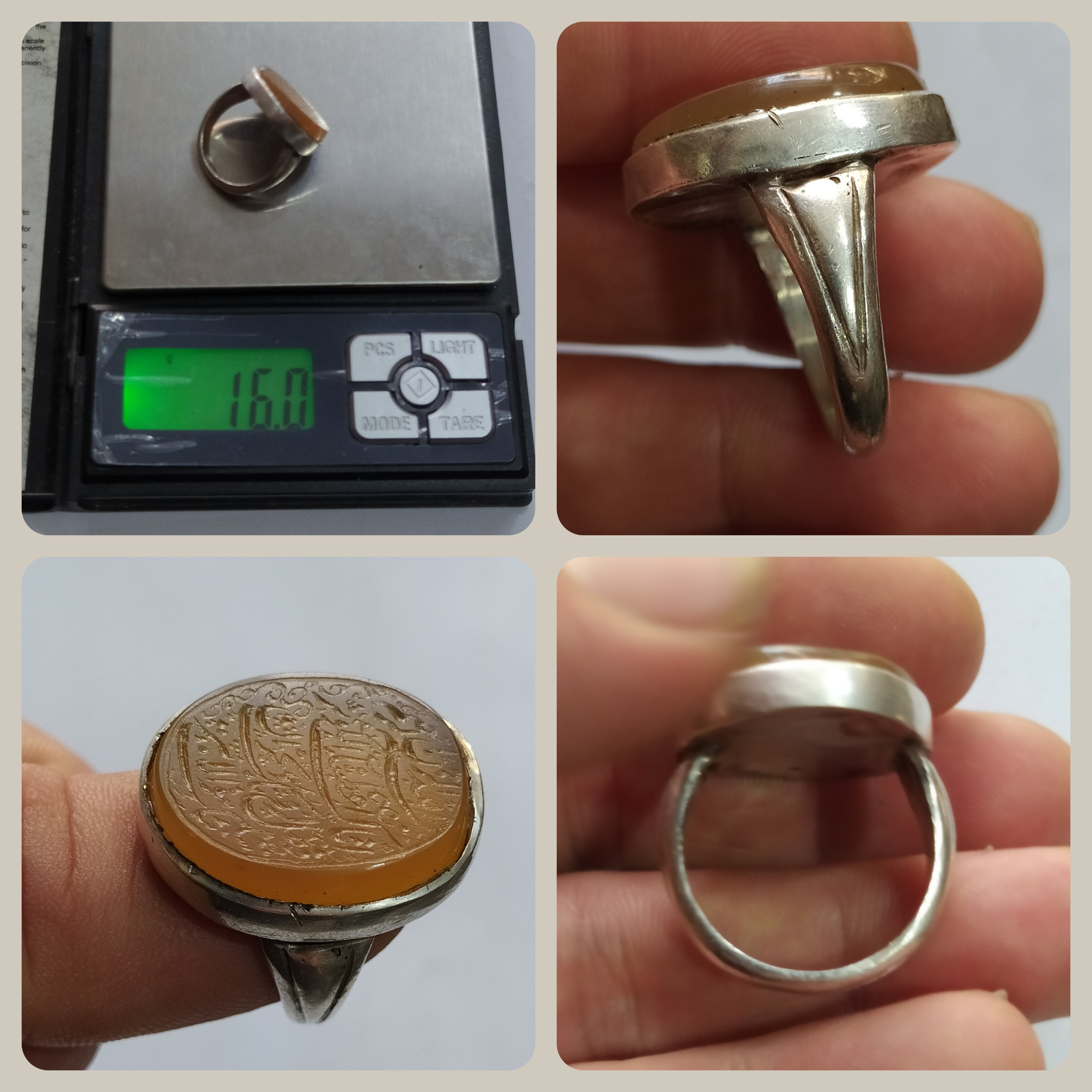 انگشتر نقره دستساز عقیق خطی خوشدست عیار 925