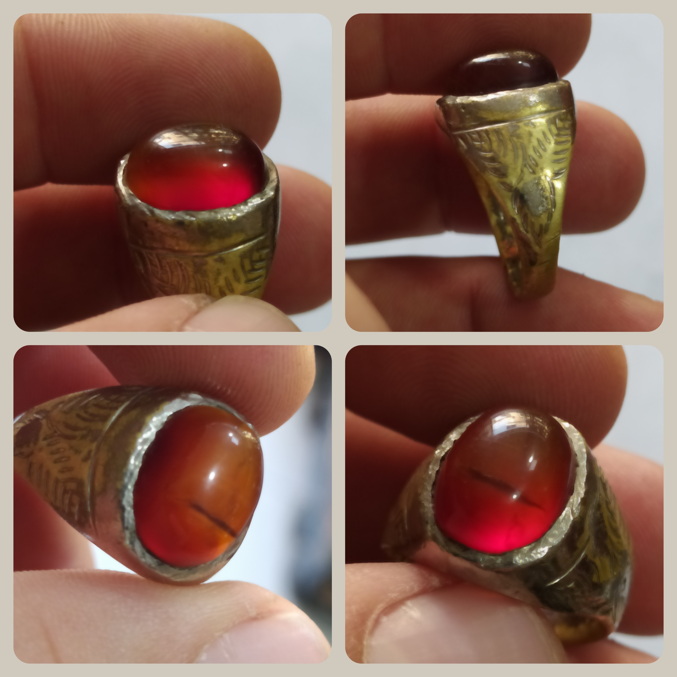 انگشتر قدیمی عقیق معدنی آبدار رکاب برنجی