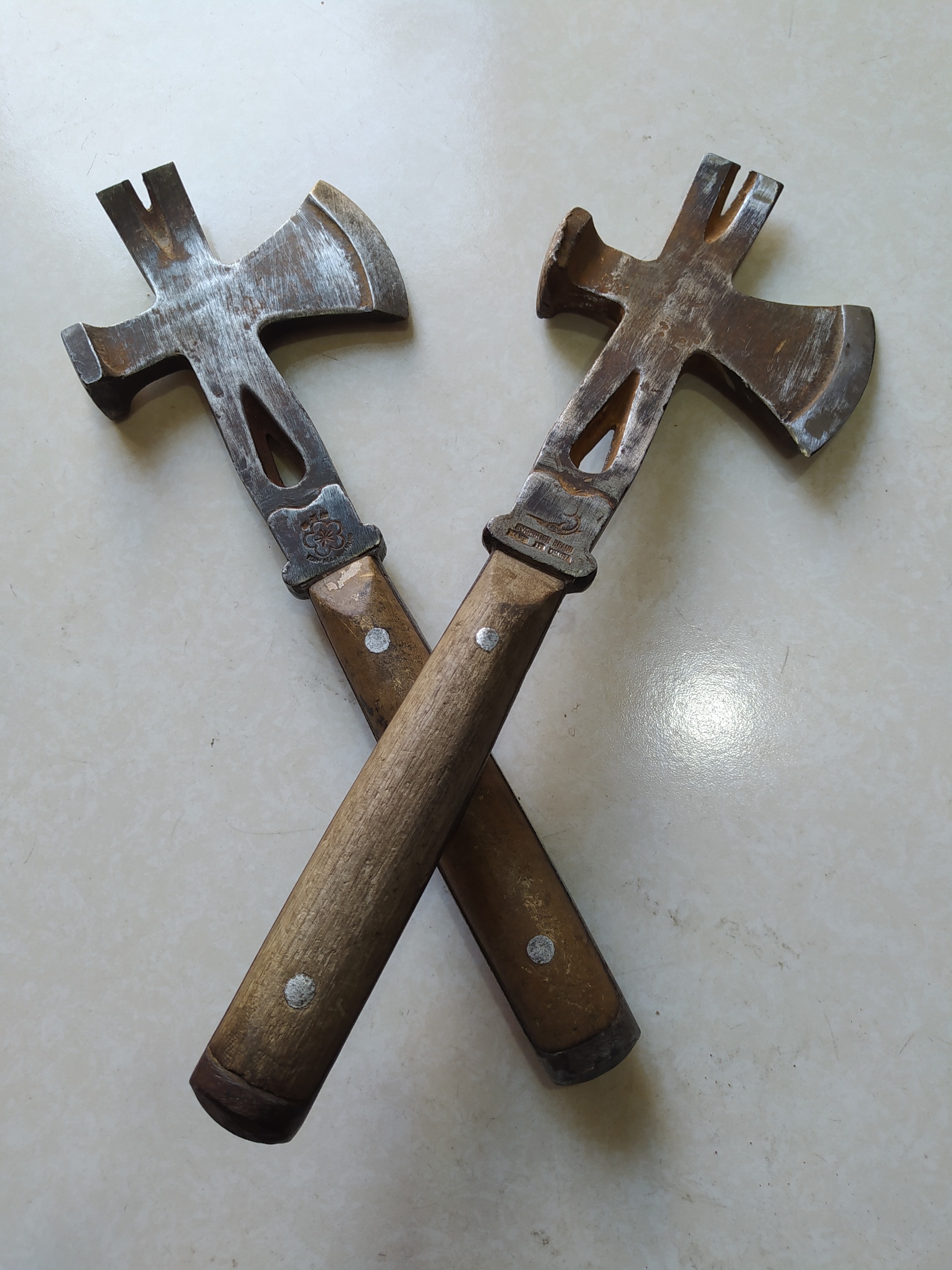 جفت تبر قدیمی فولادی مهردار آنتیک خارجی