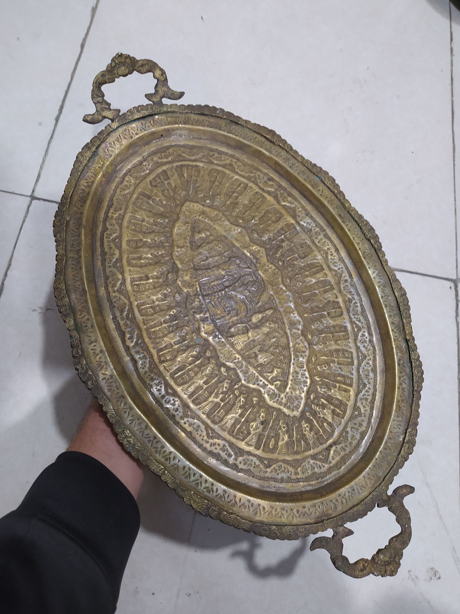 سینی قدیمی برنجی قلم هخامنشی سنگین دوره پهلوی