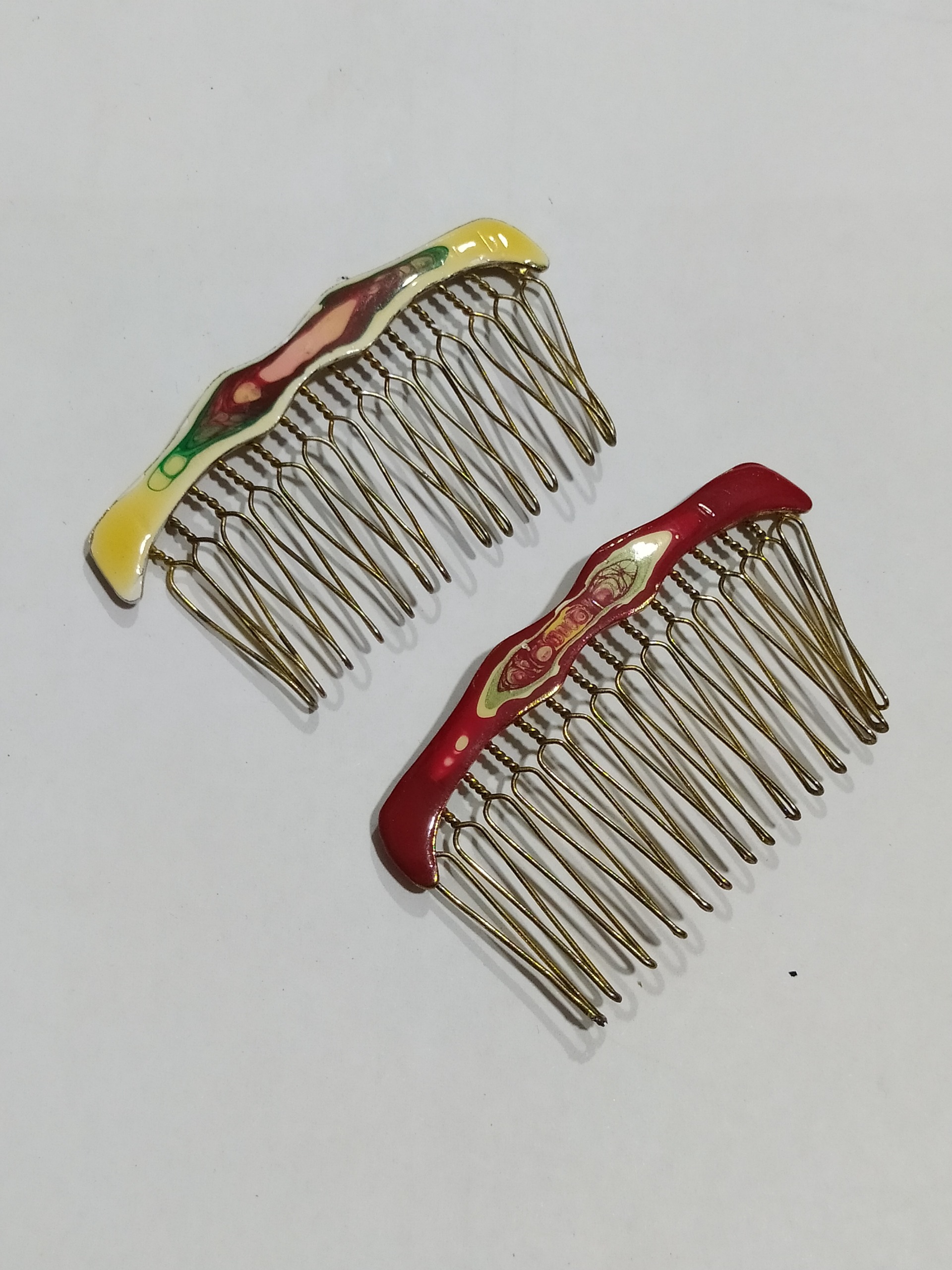 جفت شانه گل سر کوچک دخترانه قدیمی میناکاری