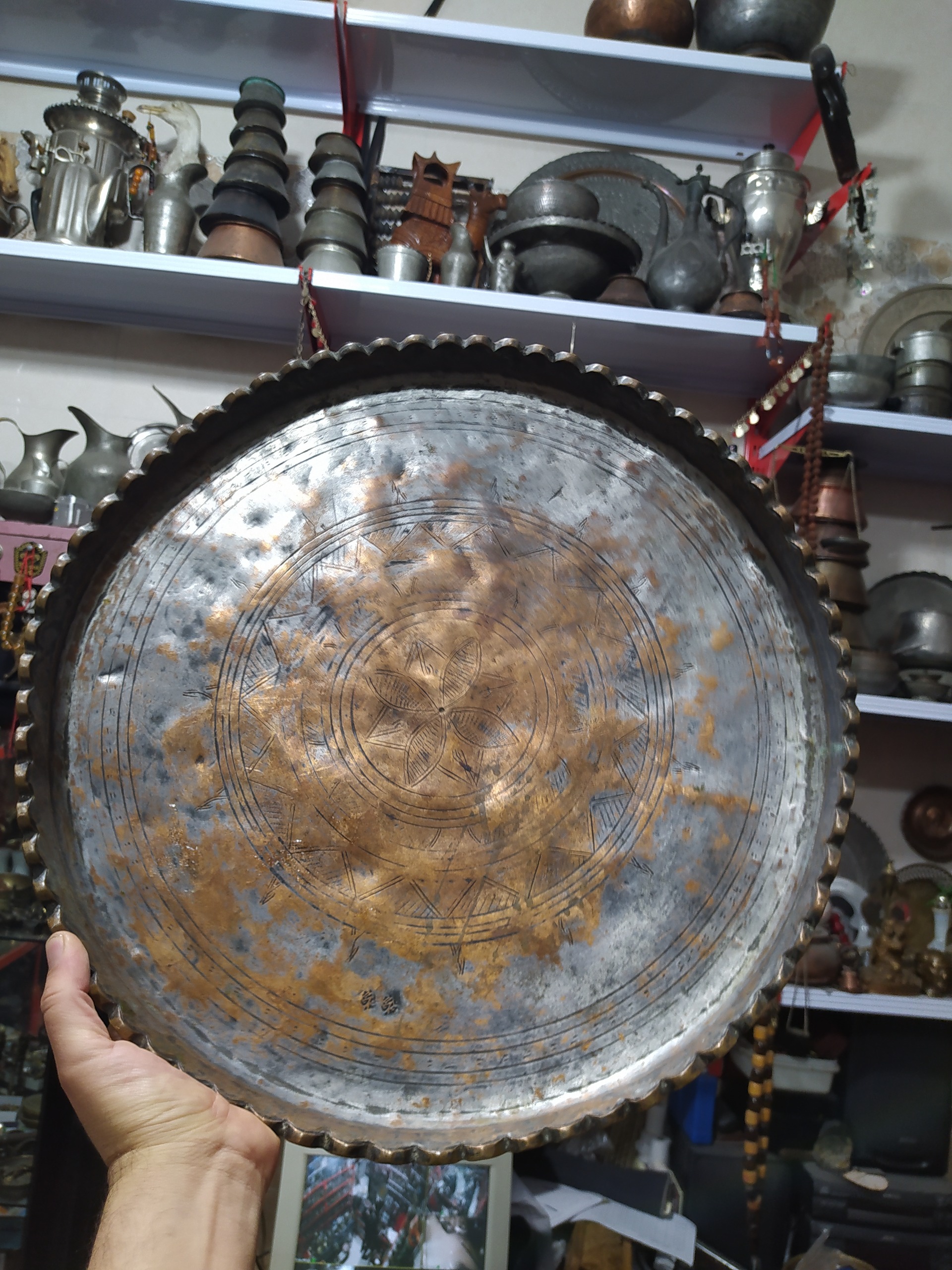 مجمع یا سینی مسی قدیمی جفت مهر قدمت پهلوی