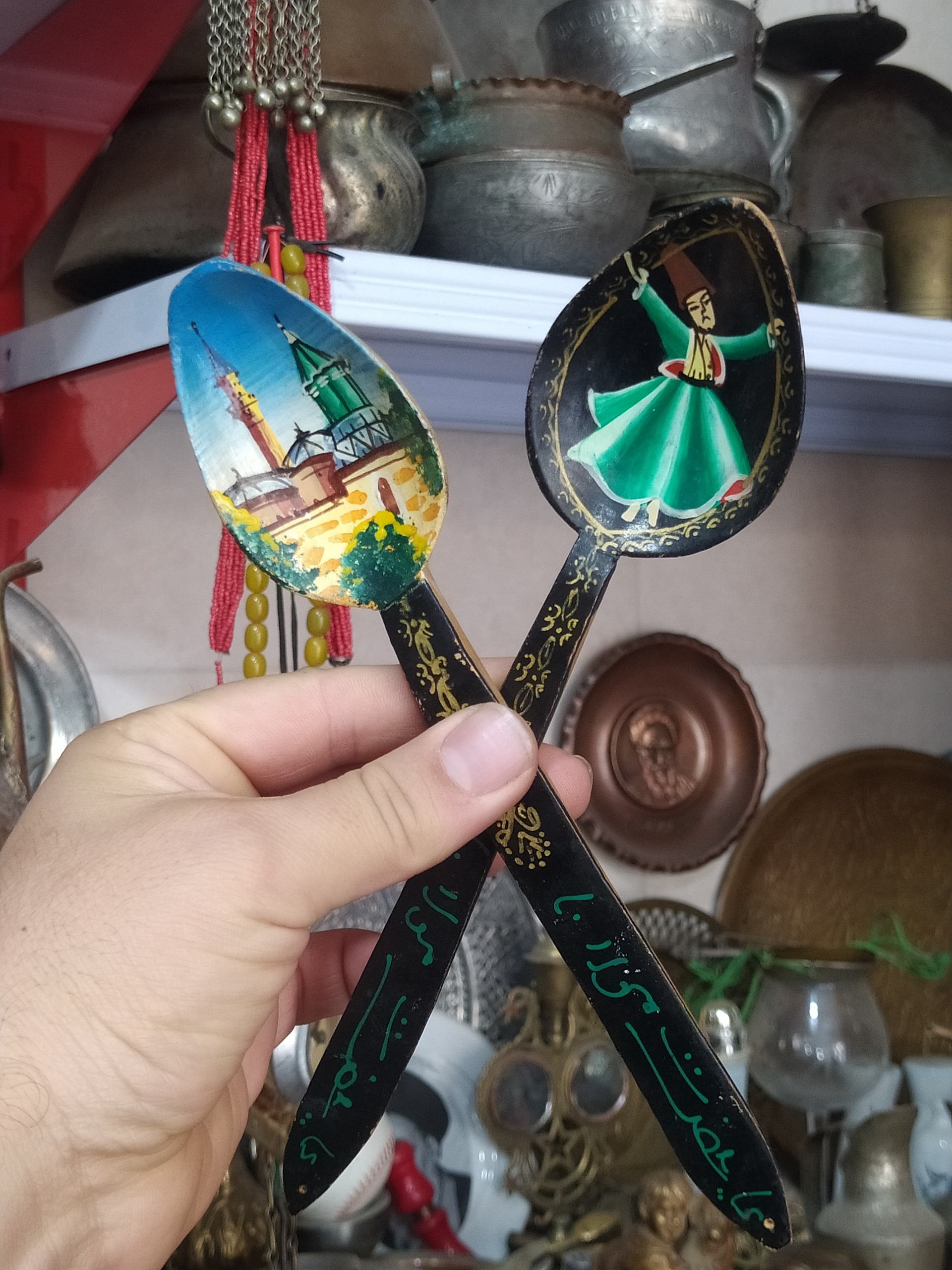 دو عدد قاشق چوبی نقاشی دست آنتیک خاص