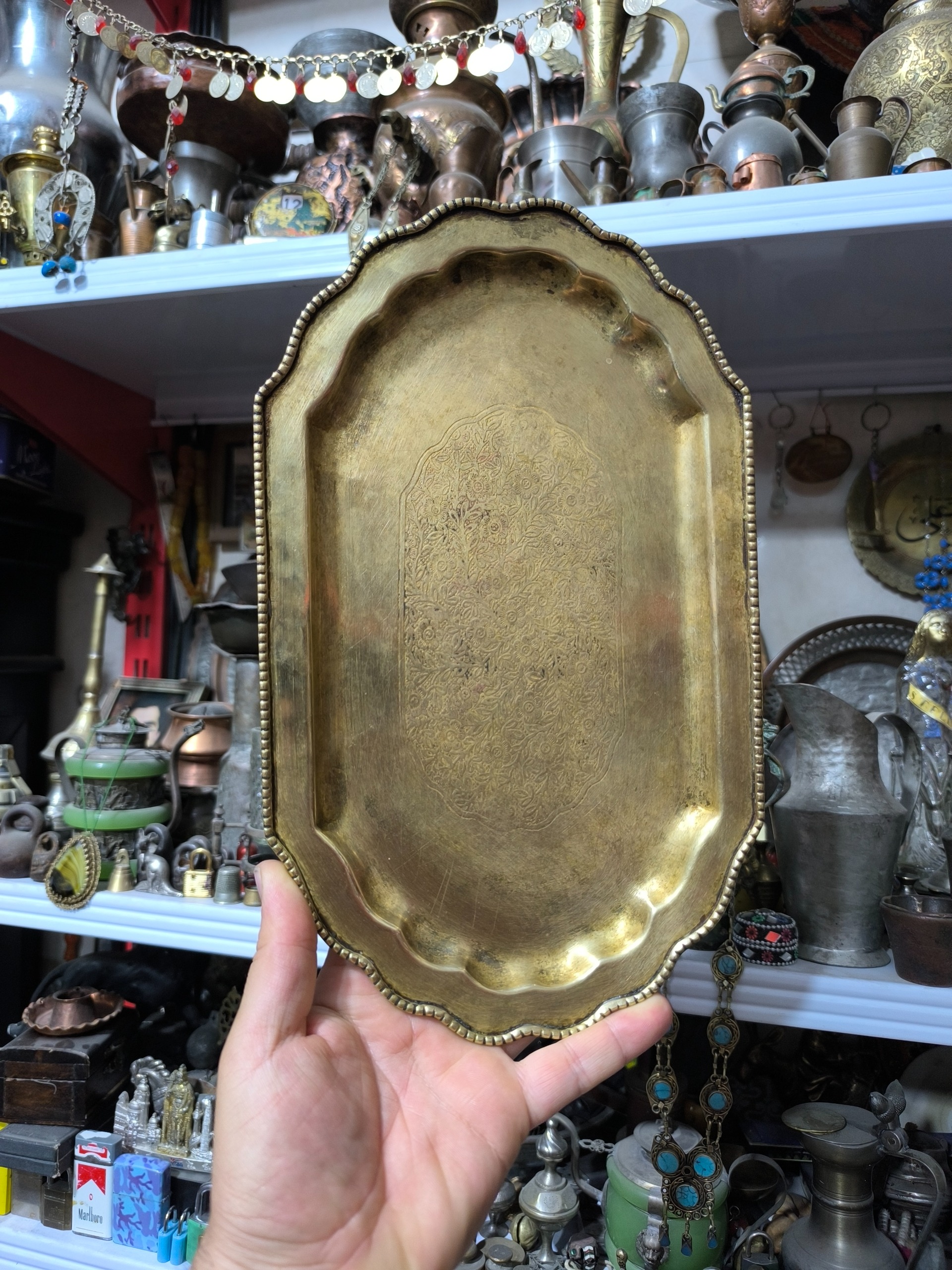 سینی برنزی قدیمی خارجی اروپایی مهردار آنتیک