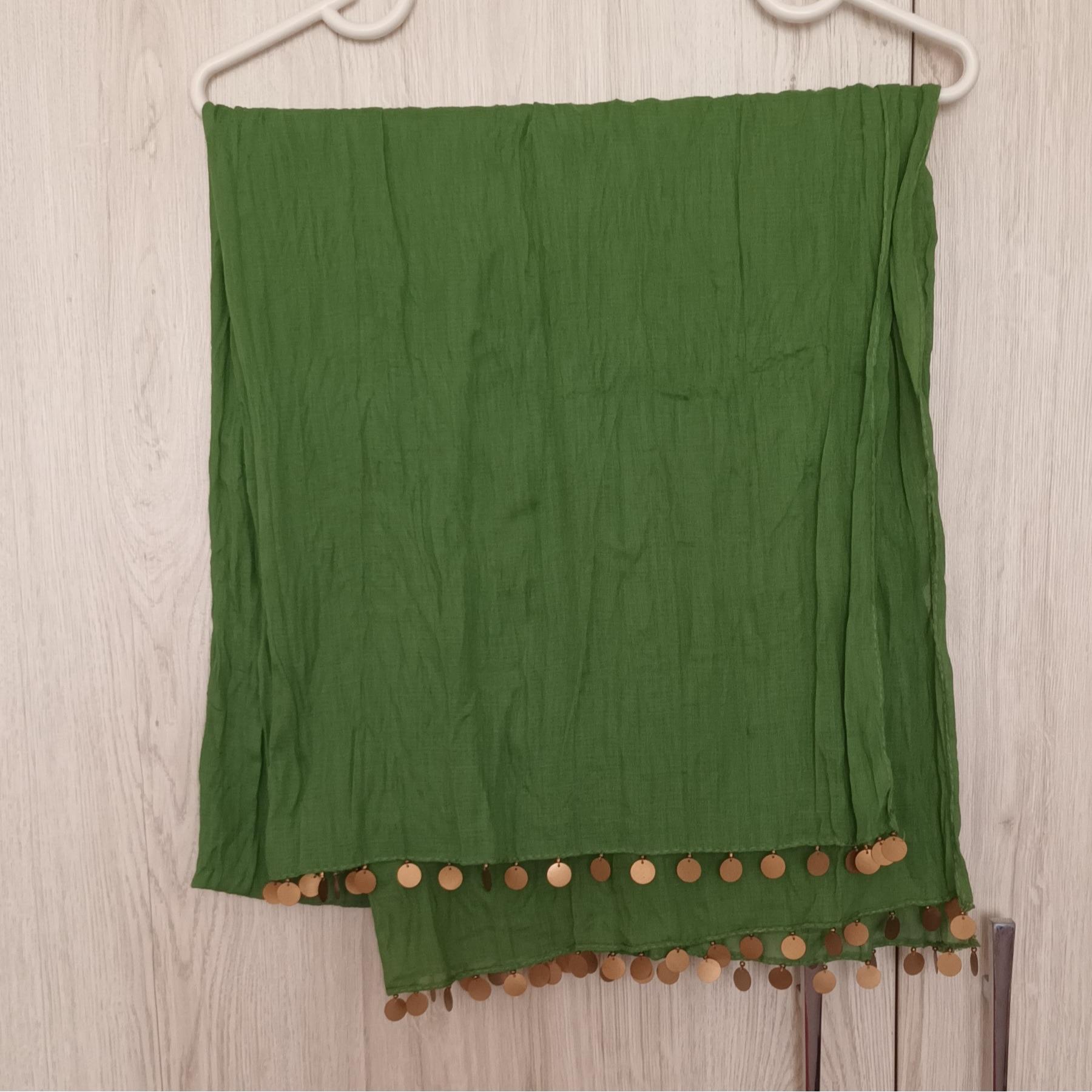 شال سبز نخی حاشیه پولک دوزی