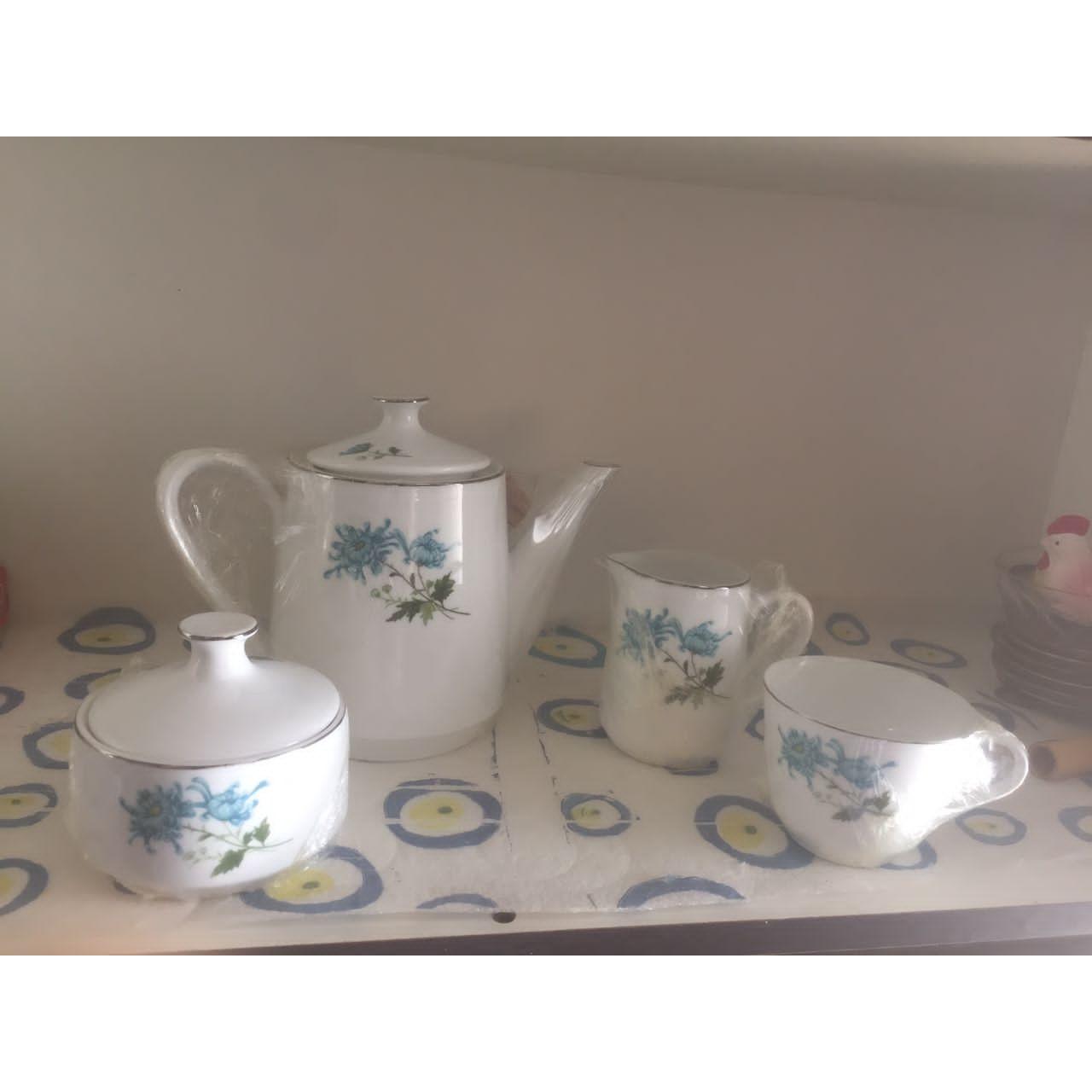 سرویس چای خوری قدیمی چینی آنتیک کلکسیونی گل آبی نو