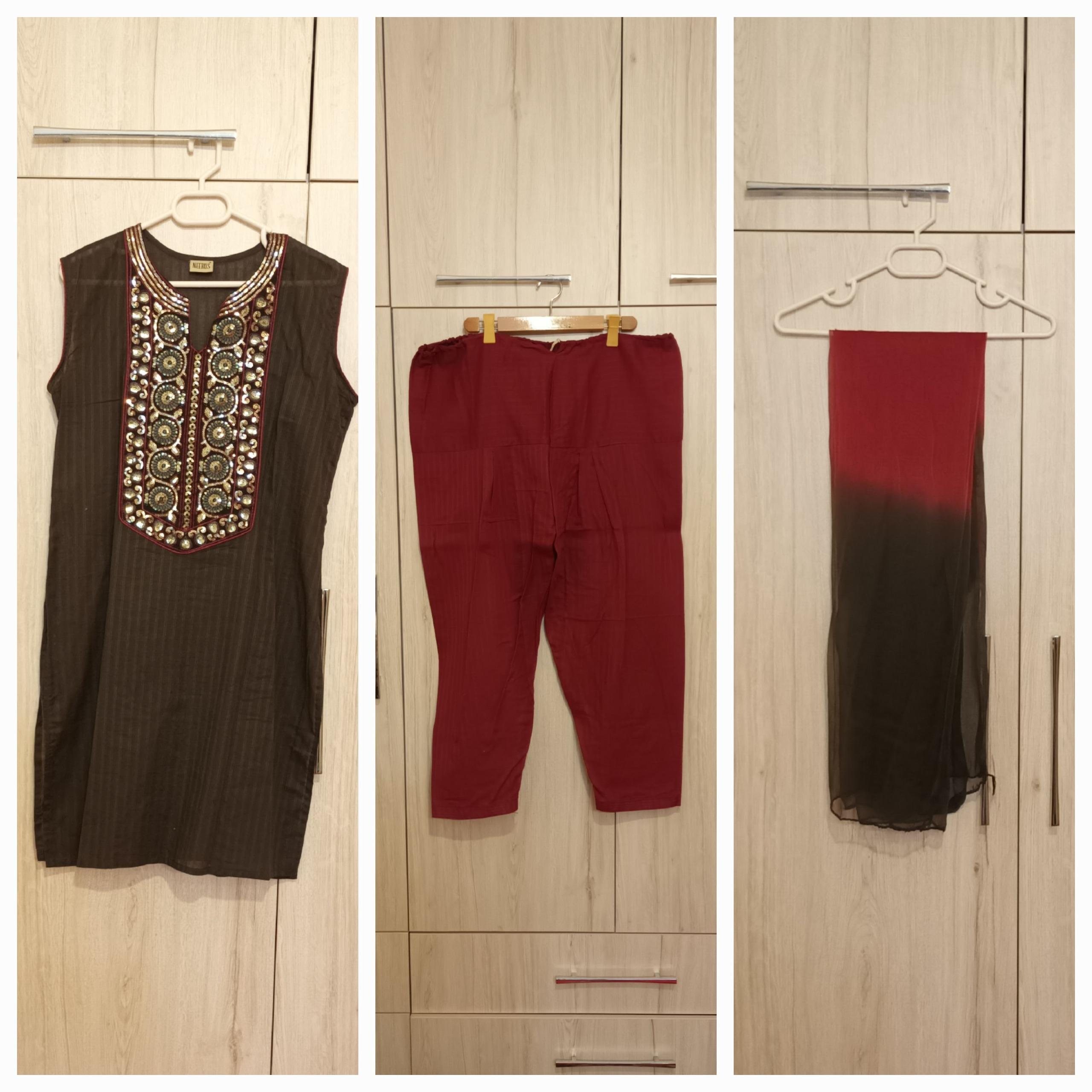 لباس هندی سنتی کورتا شلوار شال زنانه در حد نو