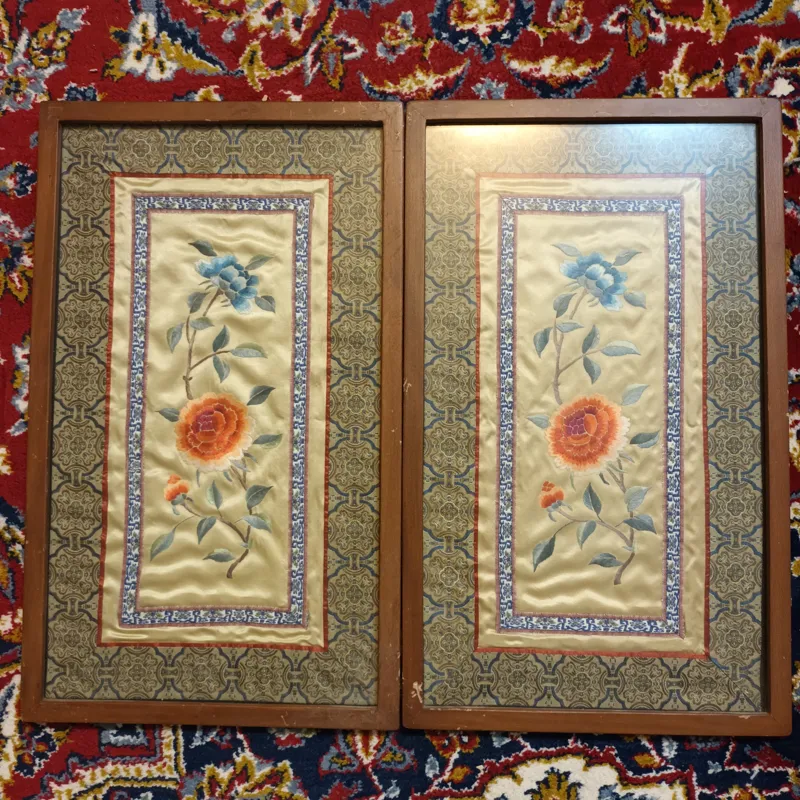 تابلو ساشیکو گلدوزی ژاپنی پارچه ابریشم آنتیک قدیمی