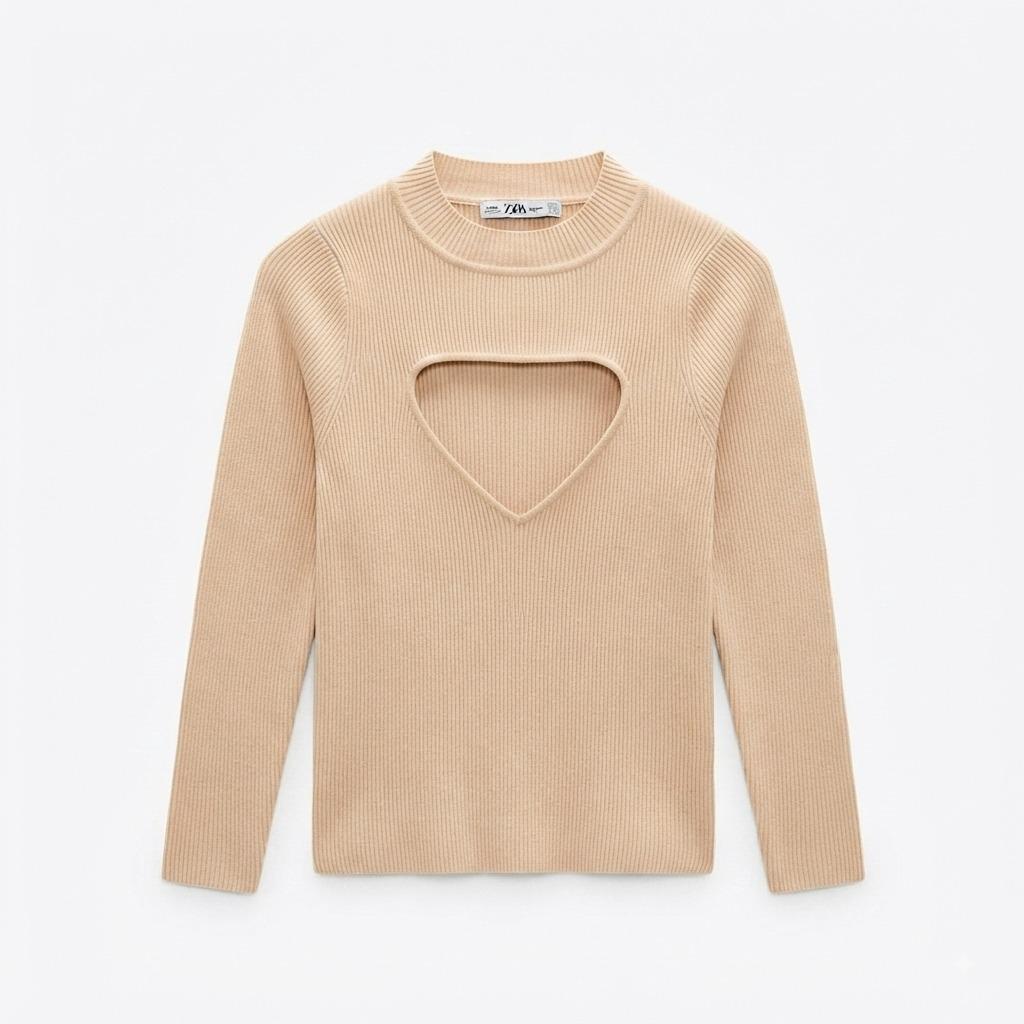 بلوز کراپ بافت زارا کرم زنانه نو zara