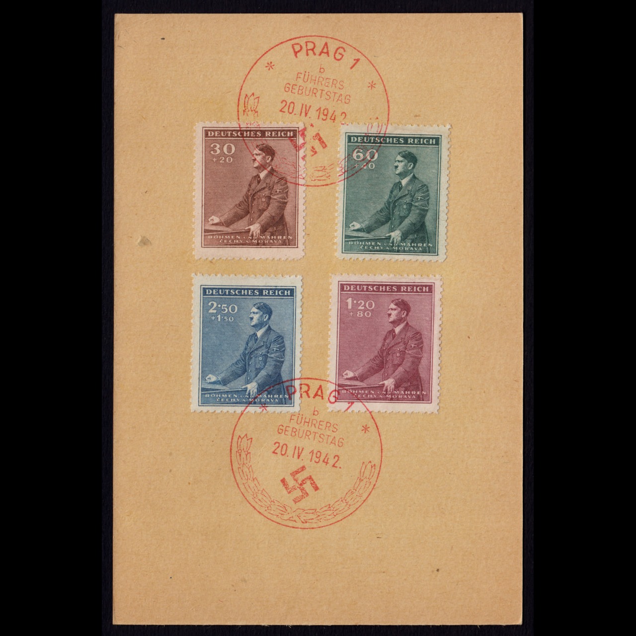 کارت مهرروز تمبرهای هیتلر بوهم مورویا 1942