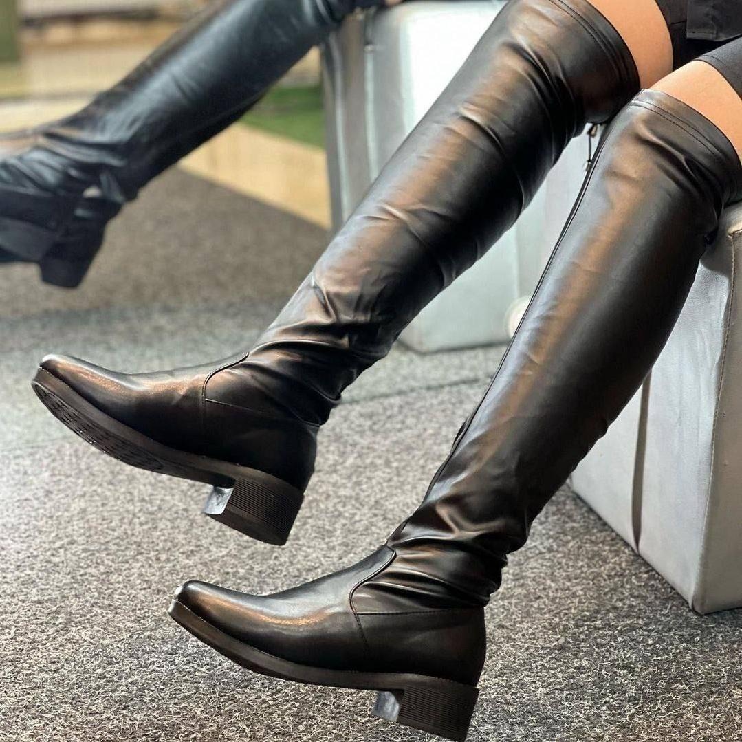 بوت بالای زانو چرم و سوییت