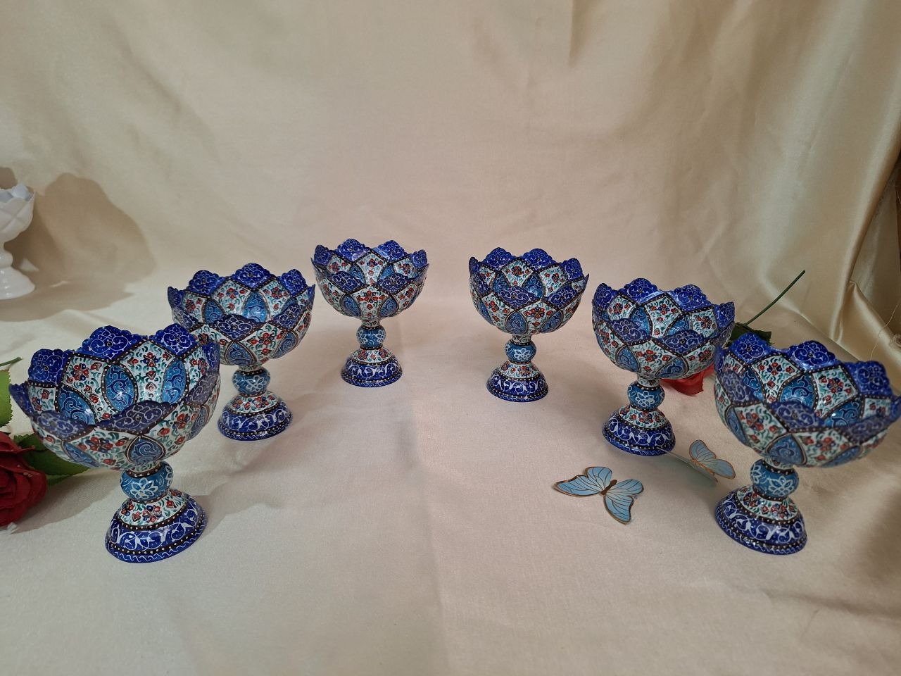 6 عدد کاسه پایه دار 10 س میناکاری هفت سین