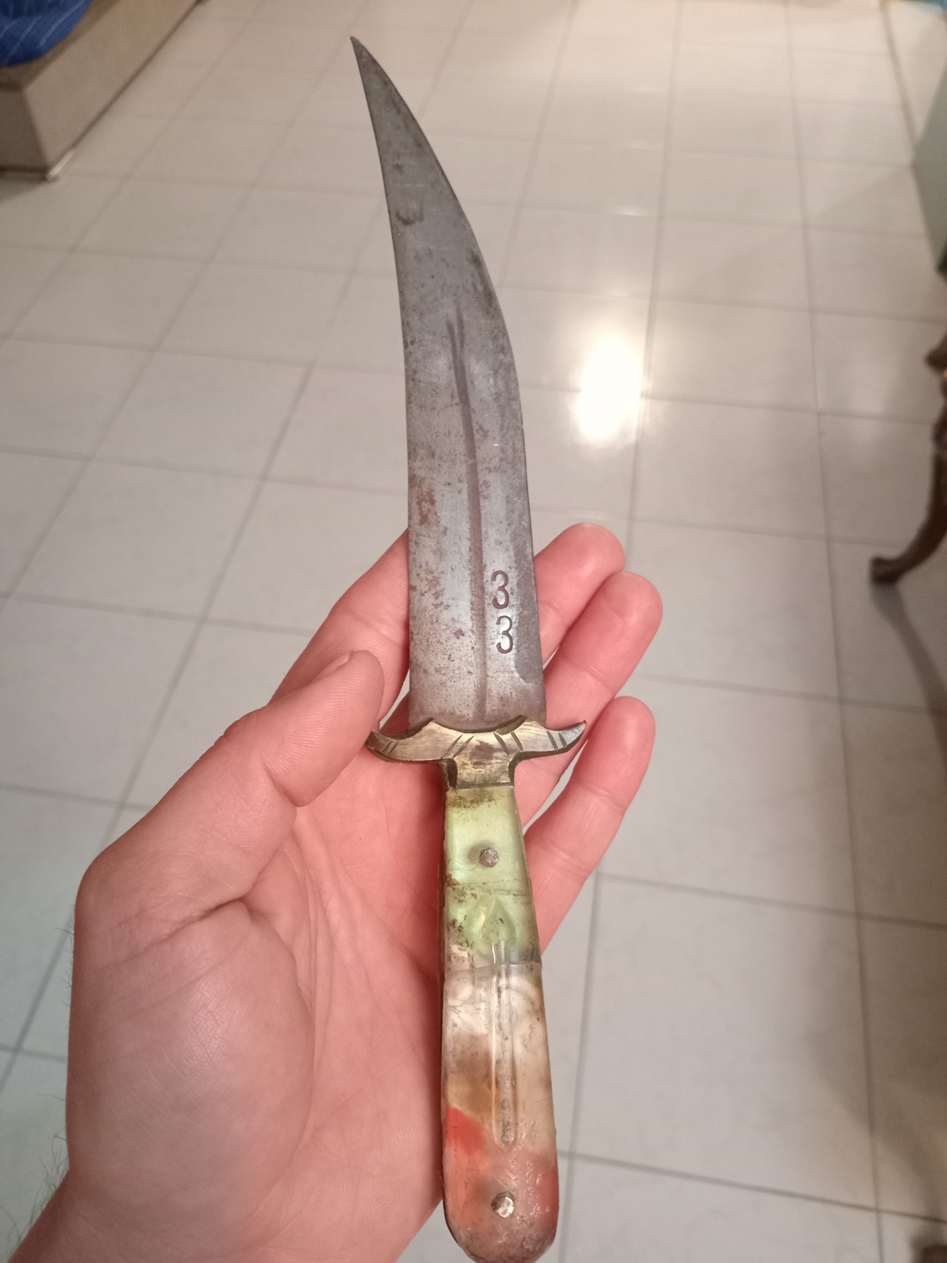 چاقو فولادی کهنه پهلوی اول جوهردار زیبا کلکسیونی