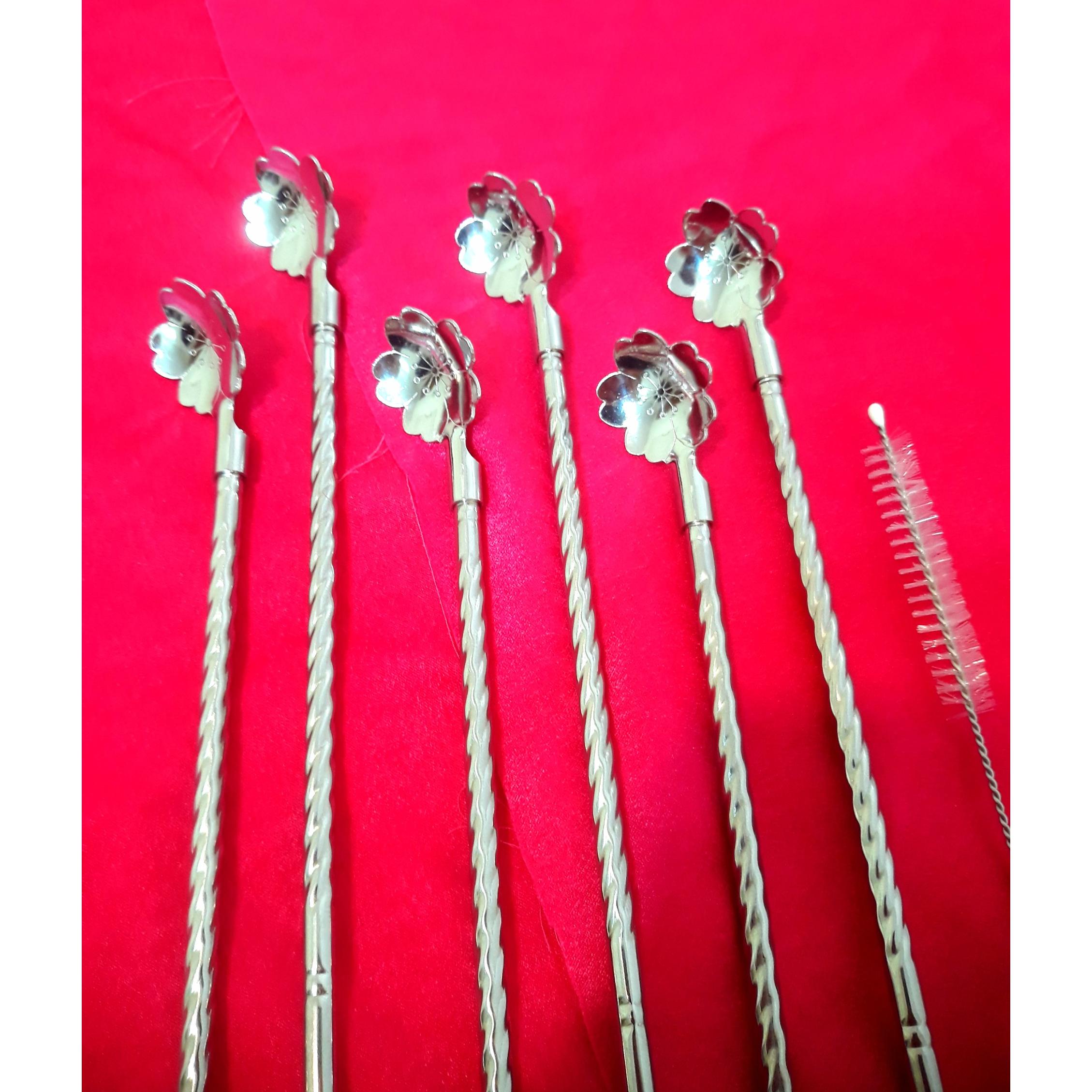 یک دست نی استیل نقره ای