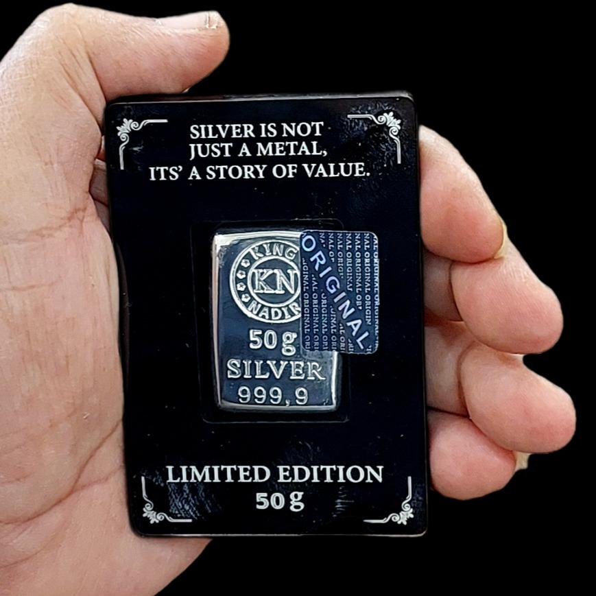 شمش نقره 50 گرم برند کینگ ندیر ترکیه با عیار 999.9