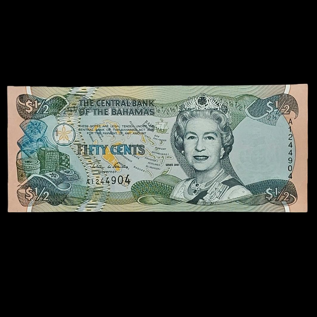 تک اسکناس زیبا و کمیاب 1/2 دلار باهاما 2001