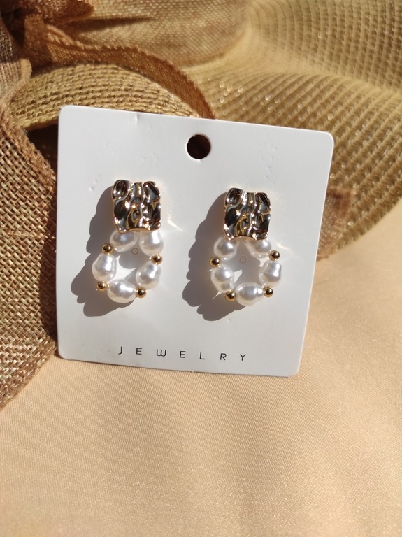 گوشواره مرواریدی شیک و فانتزی زنانه استیل طلایی