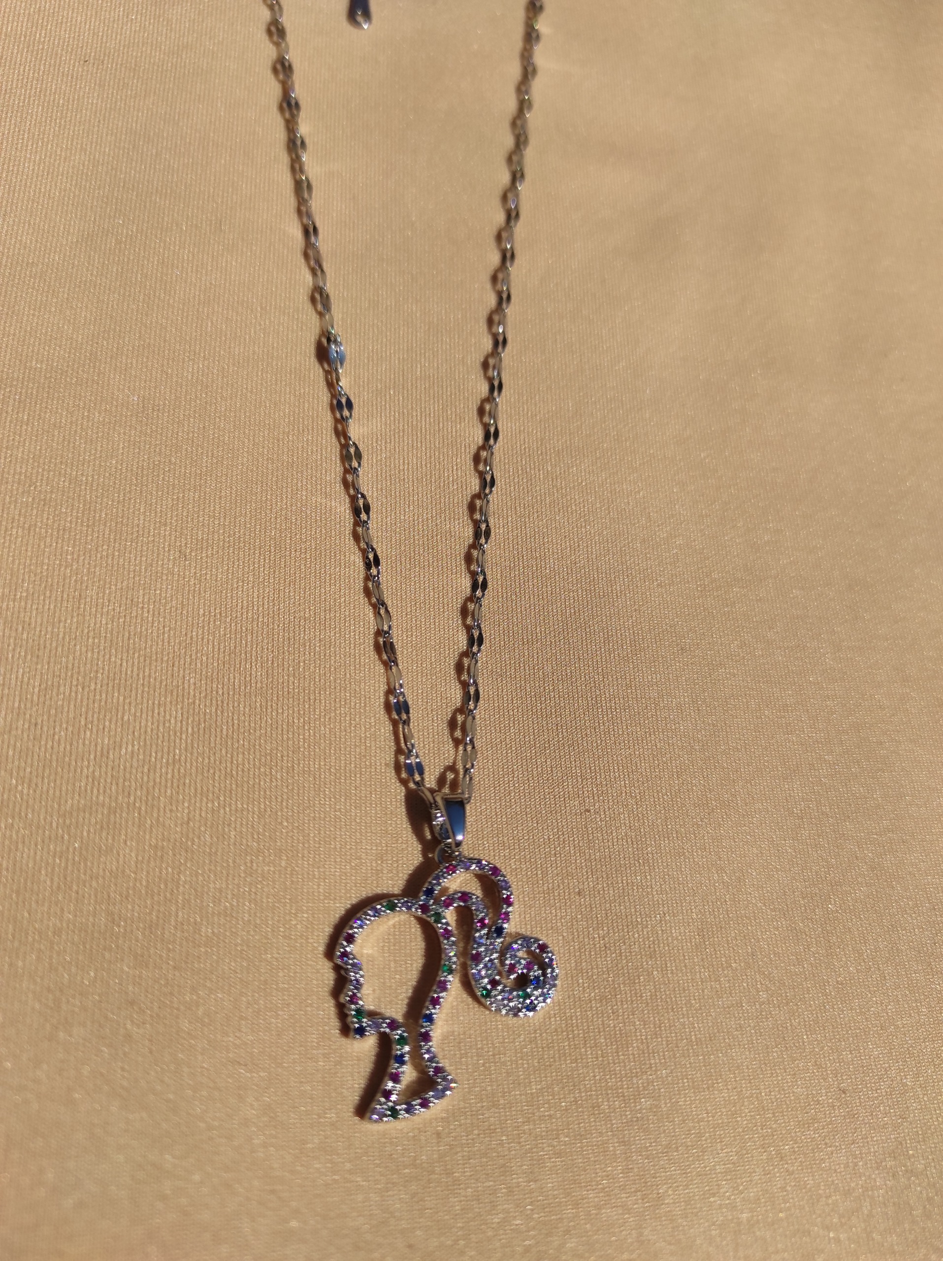 گردنبند استیل جواهری پرنگین باربی نقره ای