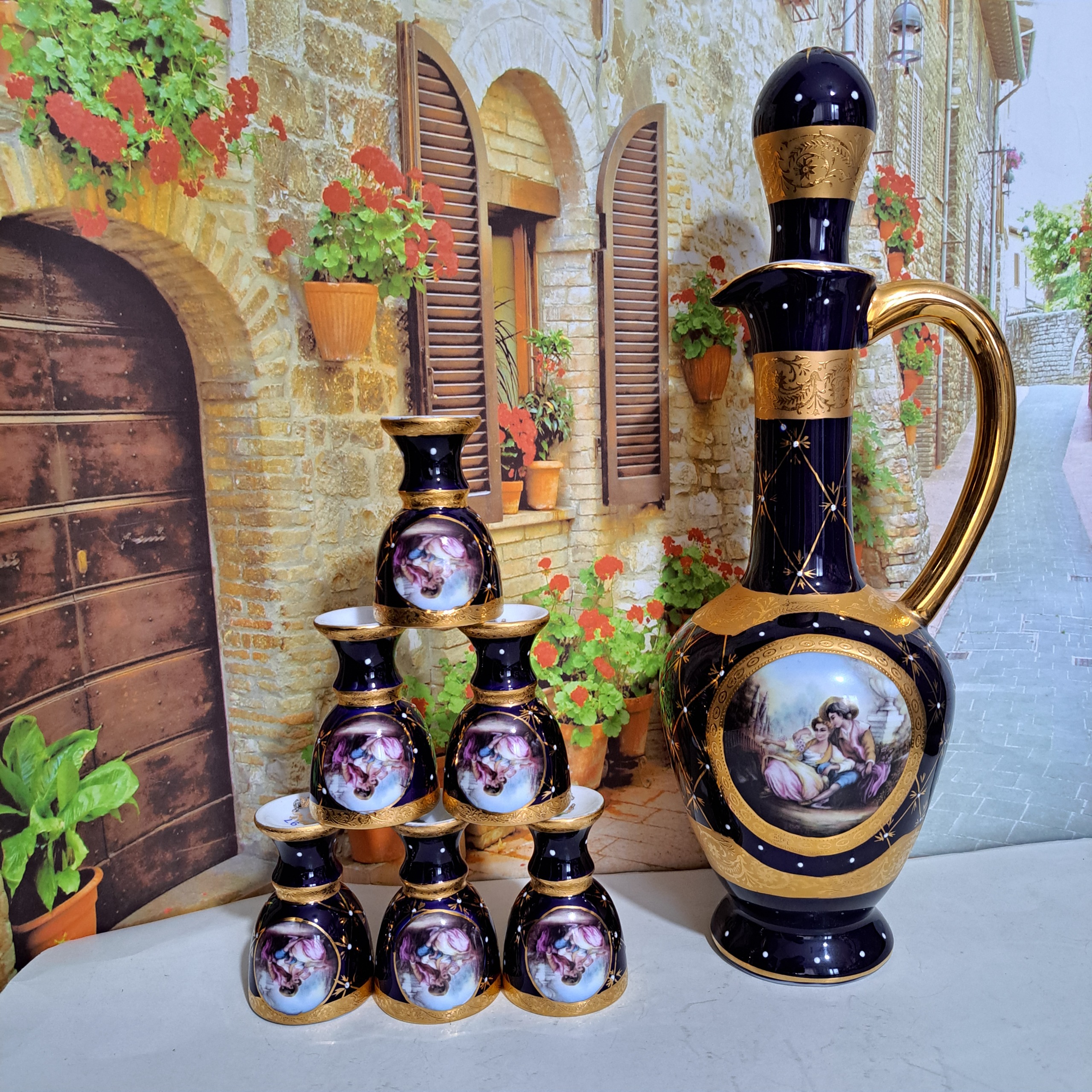 تنگ و نیم لیوان سورمه ای طلاکوب نو