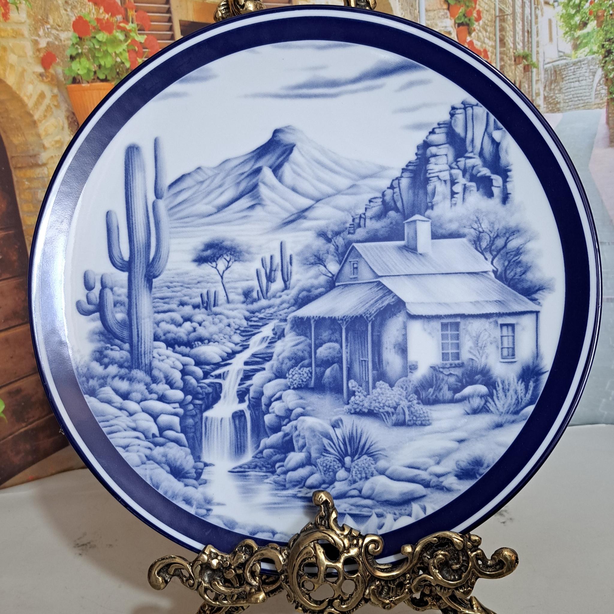 دیوارکوب چینی قلم آبی بزرگ منظره