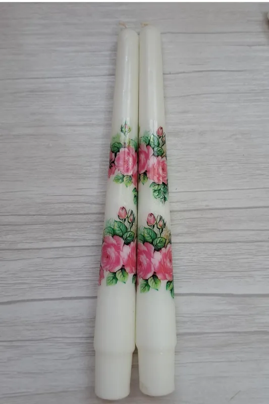 شمع دو عددی طرح رز صورتی