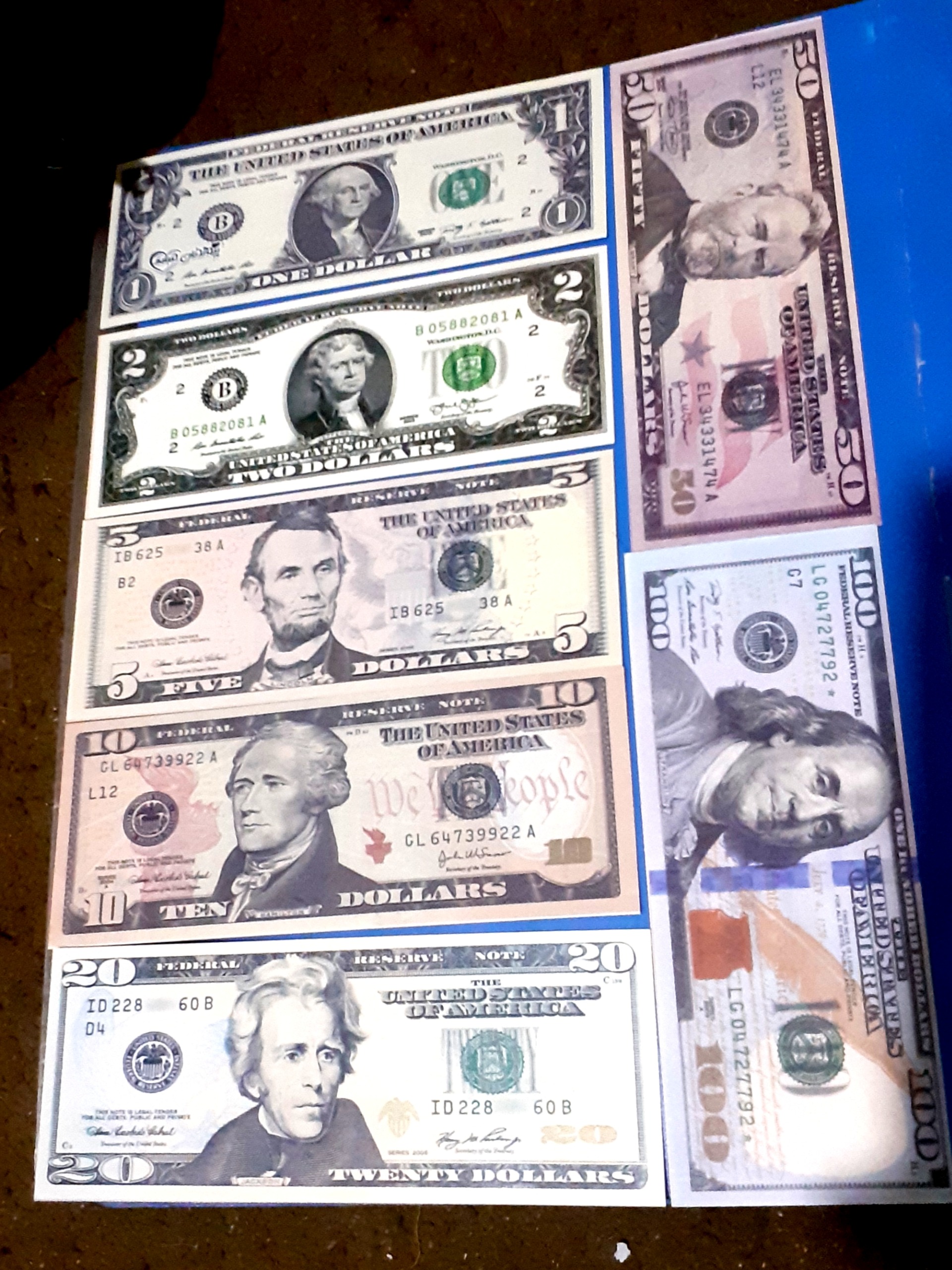 ست 7برگ اسکناس طرح دلار آمریکا