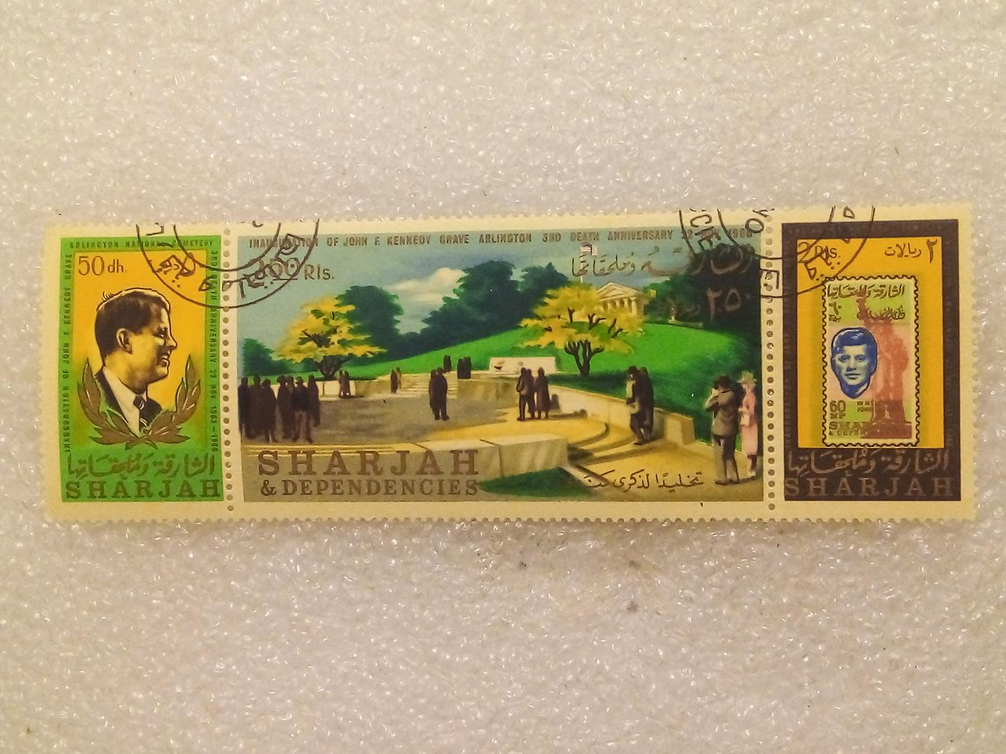3 تمبر شارجه 1966 سالگرد جان اف کندی گمرکی (6/6)