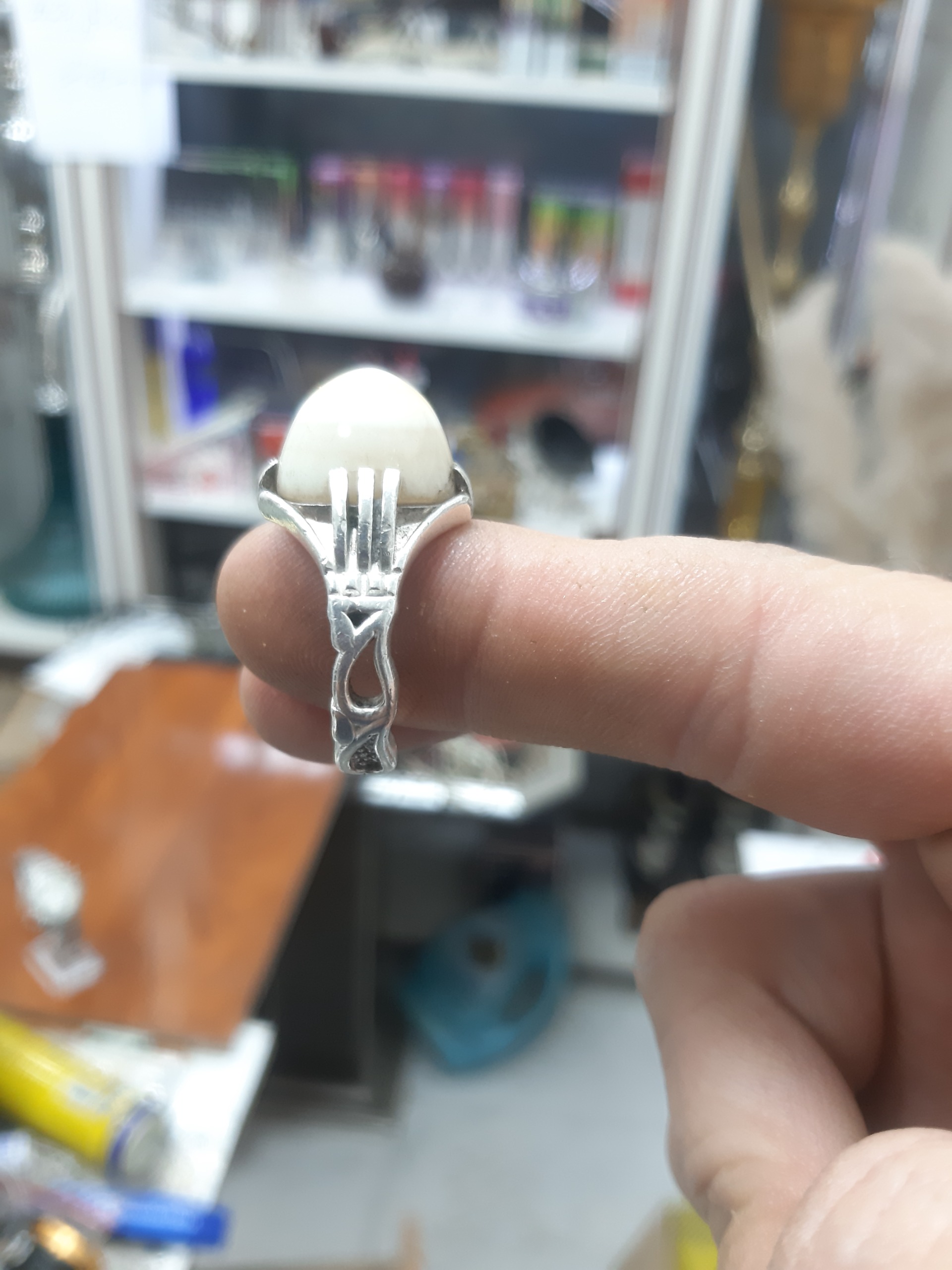 انگشتر نقره 925 دستساز نگین باباقوری معدنی اصل