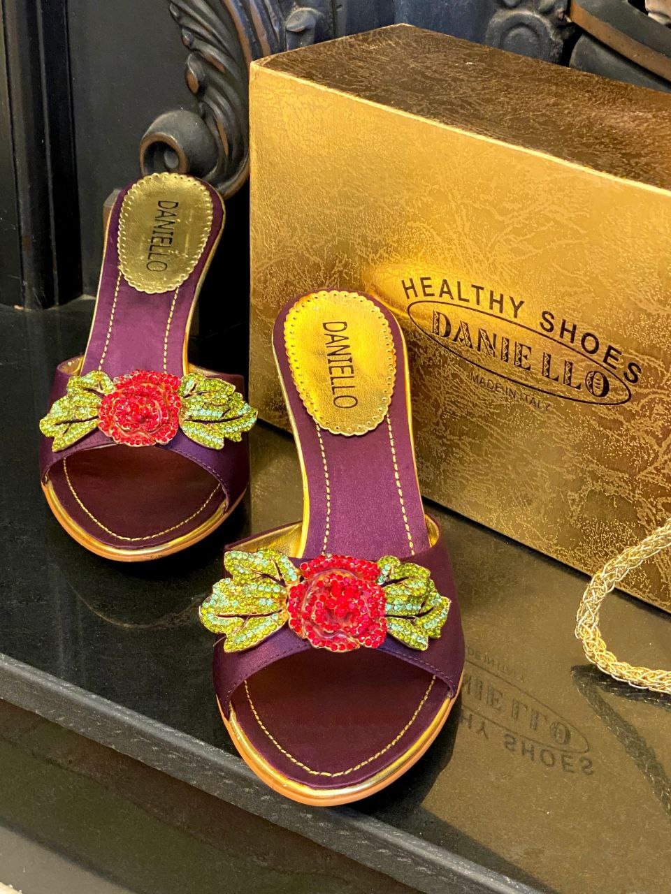 کفش مجلسی رنگ بنفش گل رز جواهری