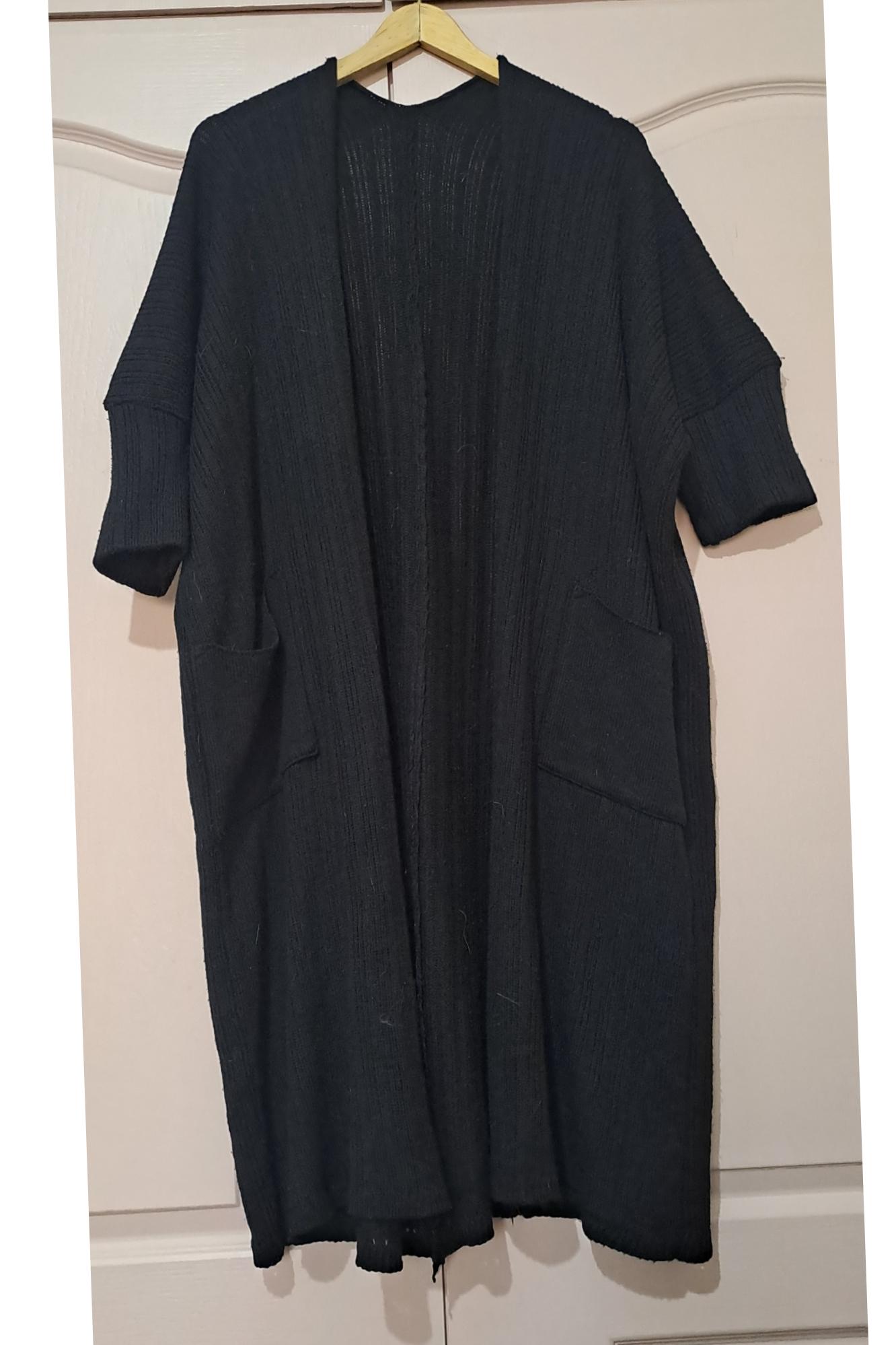 مانتو بافتنی مشکی فری سایز تا 42 آستین سه ربع