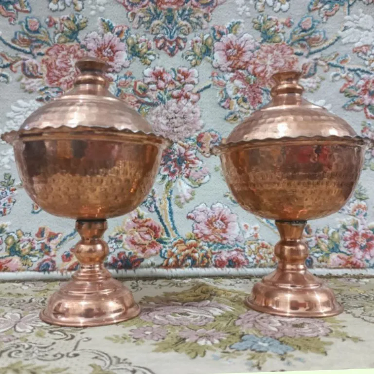 جفت شکلات خوری مسی،درب دار،لب کنگره زیبا،ارتفاع15