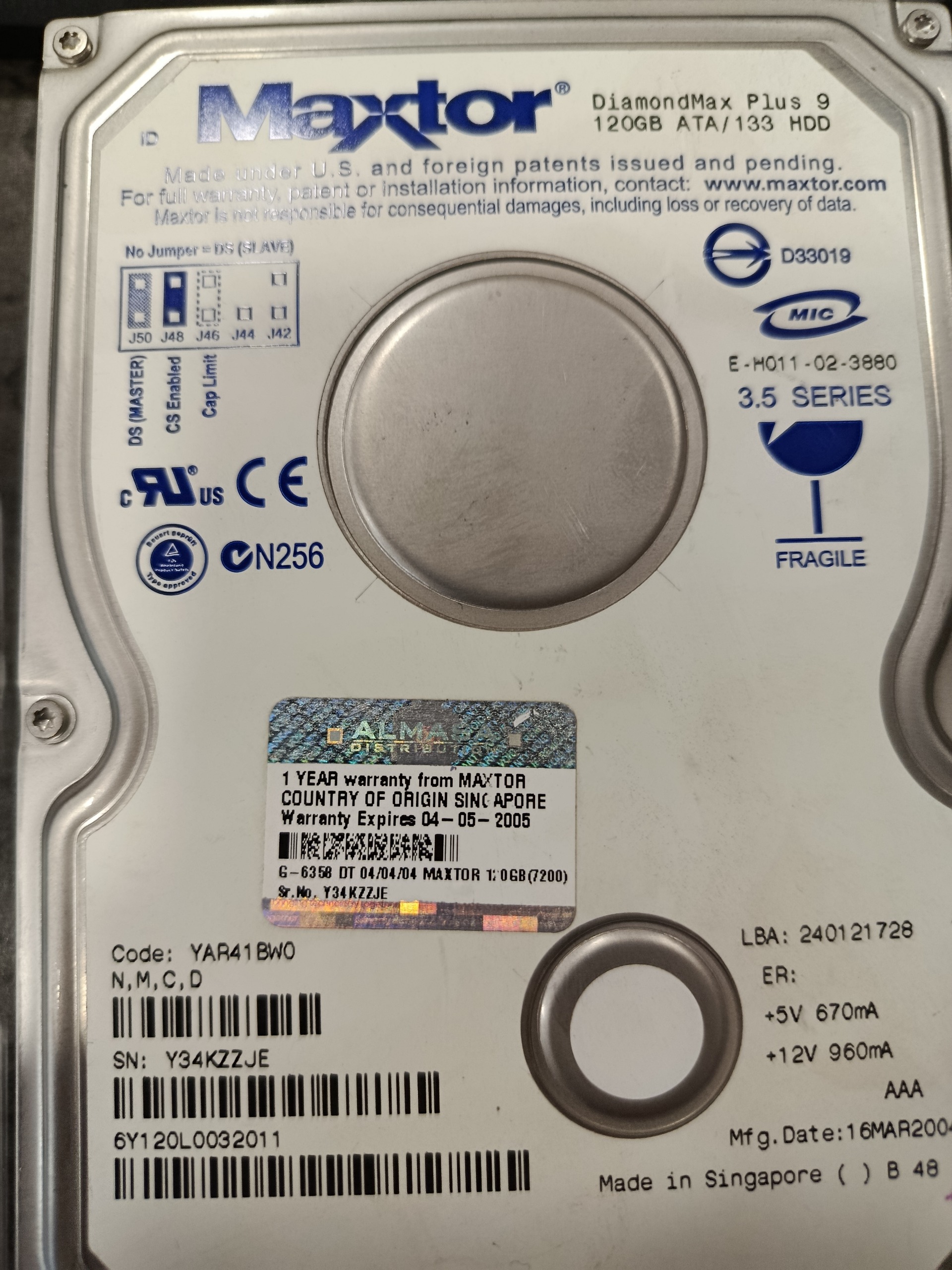 هارد HDD قدیمی کامپیوتر 120 گیگابایت مدل Maxtor