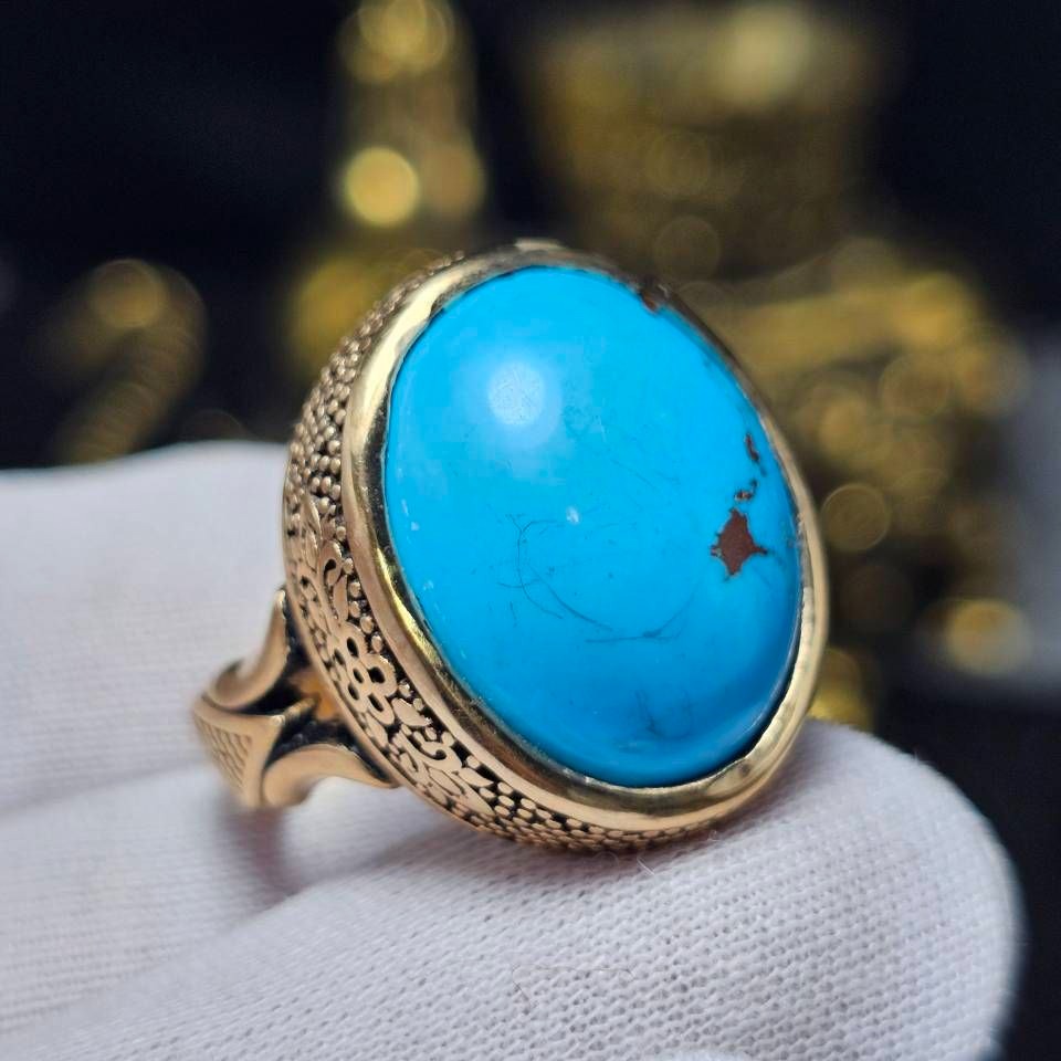 انگشتر طلا روس با سنگ فیروزه معدنی کد35190